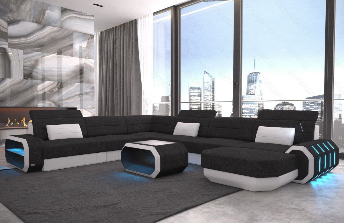 Stoff Strukturstoff H Couch Sofa, Bettfunktion Dreams Sofa XXL wahlweise Wohnlandschaft Stoffsofa schwarz-weiß Roma Design Polster mit