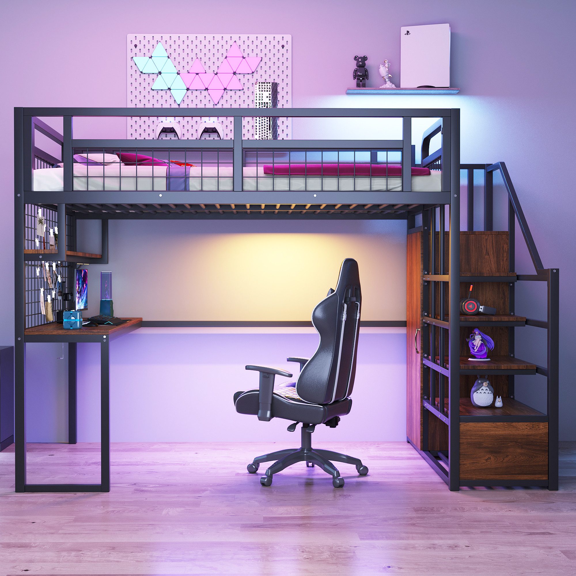 STILVORA Hochbett 140x200 mit Kleiderschrank,Eisenbett Jugendbett günstig online kaufen