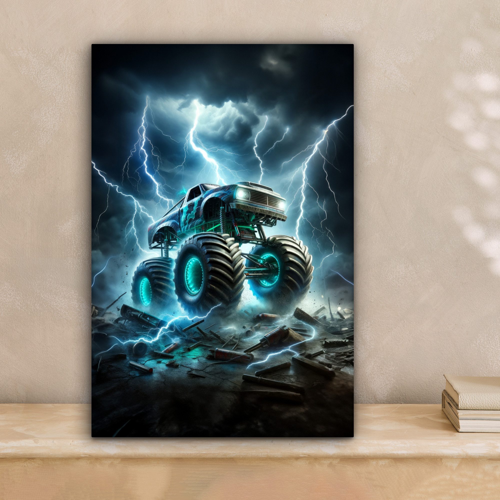 OneMillionCanvasses® Leinwandbild Monstertruck - Blitze - günstig online kaufen