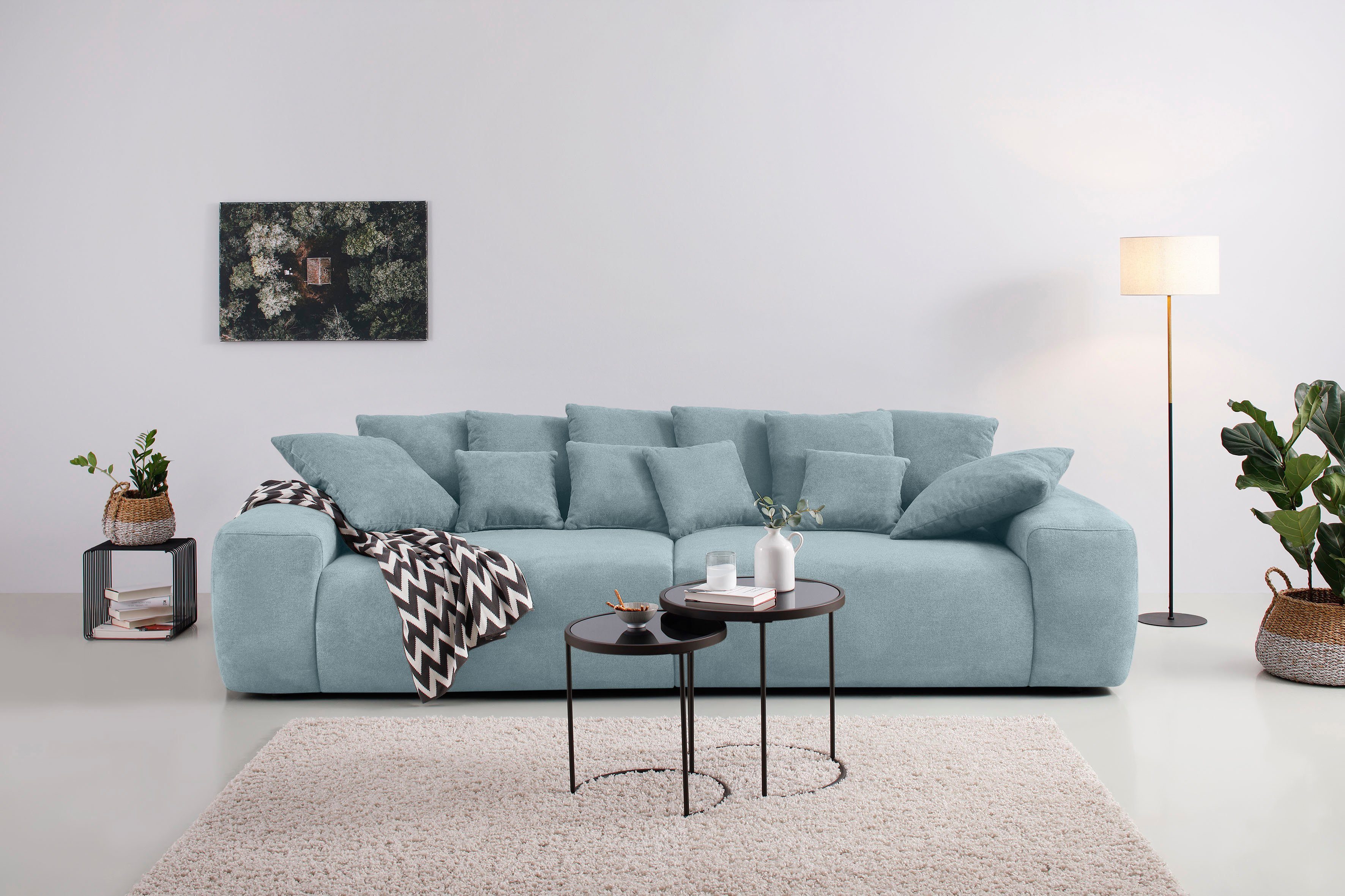 Home affaire Big-Sofa Glamour, Boxspringfederung, Breite 302 cm, Lounge Sofa mit vielen losen Kissen