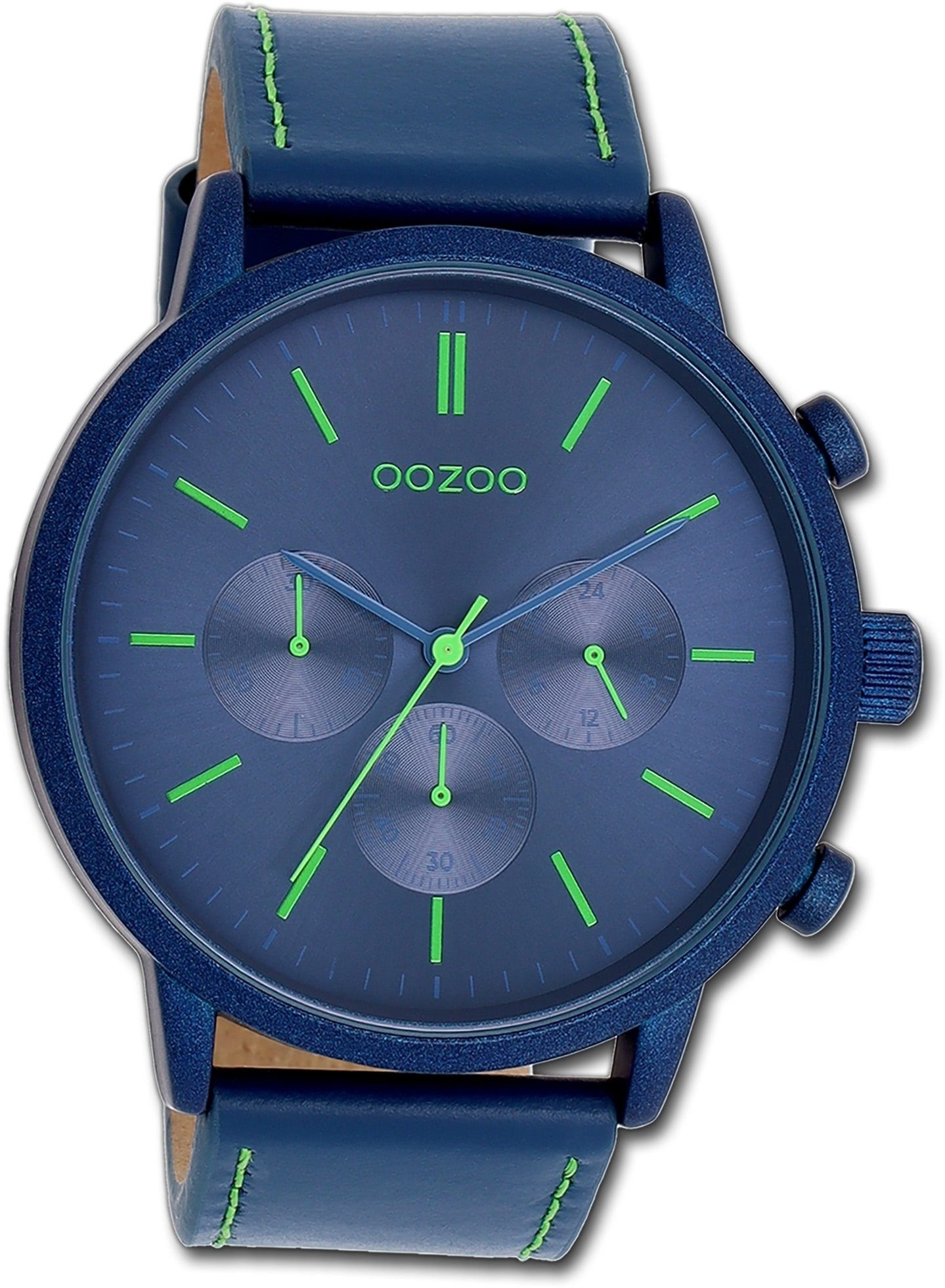 50mm) (ca. Armbanduhr extra groß OOZOO Oozoo blau, Quarzuhr Gehäuse, Herrenuhr Herren rundes Lederarmband Timepieces,