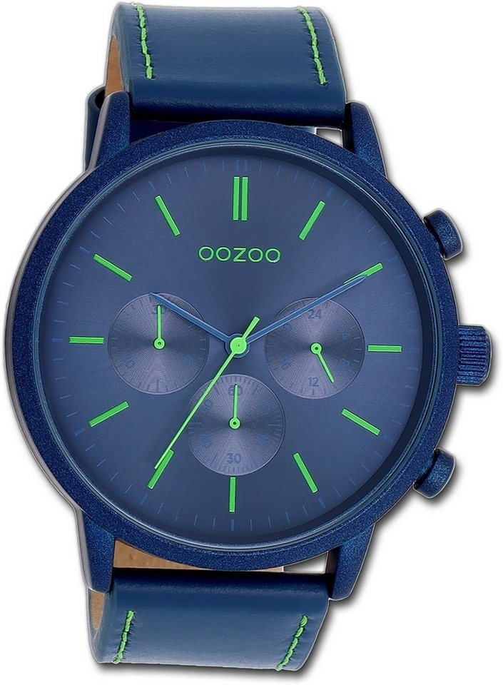 OOZOO Quarzuhr Oozoo Herren Armbanduhr Timepieces, Herrenuhr Lederarmband  blau, rundes Gehäuse, extra groß (ca. 50mm)