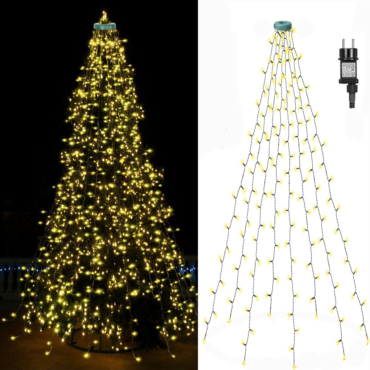 Rosnek LED-Lichterkette 31V, 16 Stränge, 8 Modi, Timer, Speicherfunktion, für Weihnachtsbaum, 400-flammig, Dachgarten Deko, 1.75/3M, 400/480LEDs