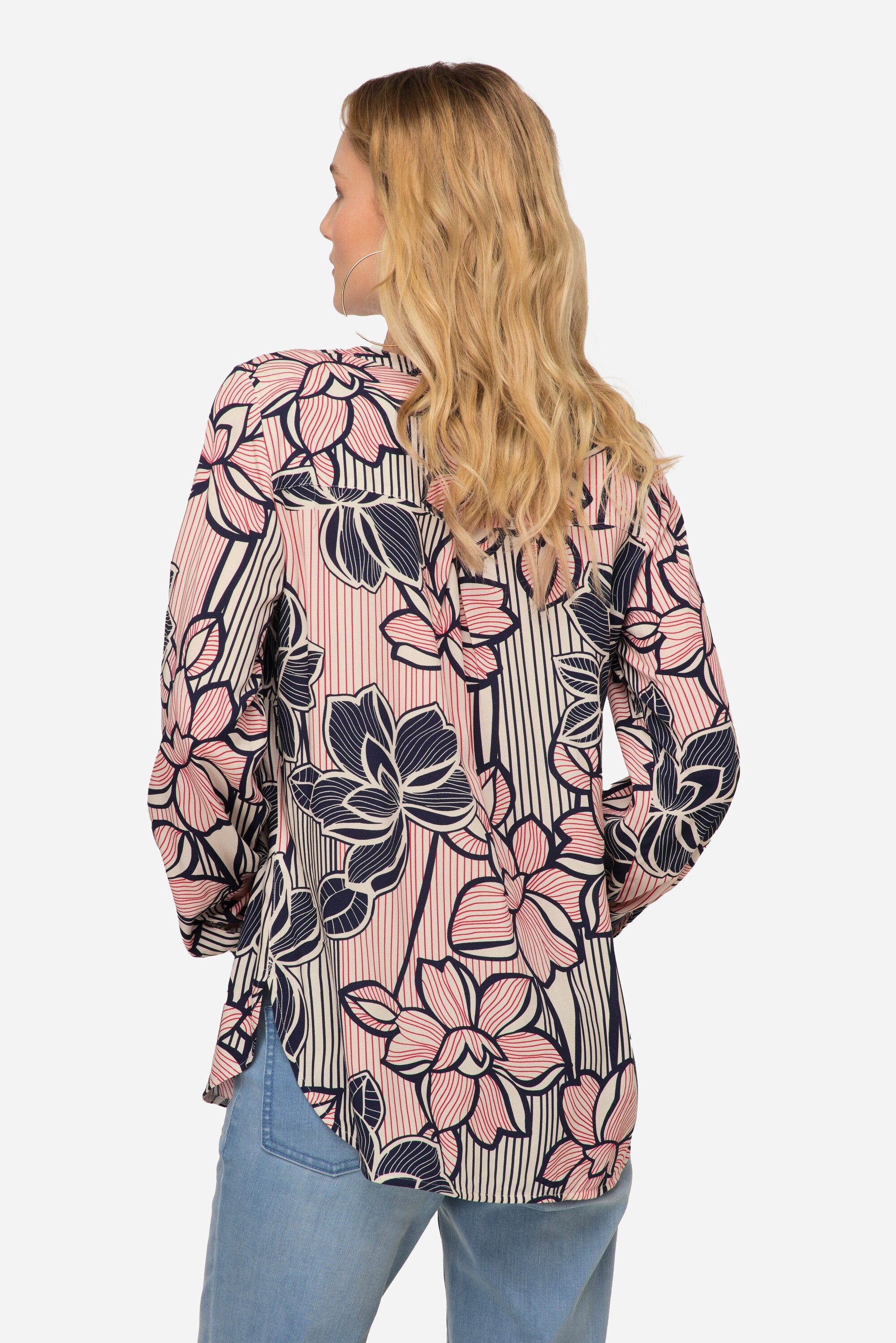 Laurasøn Hemdbluse Bluse Blumen Print Stehkragen Langarm