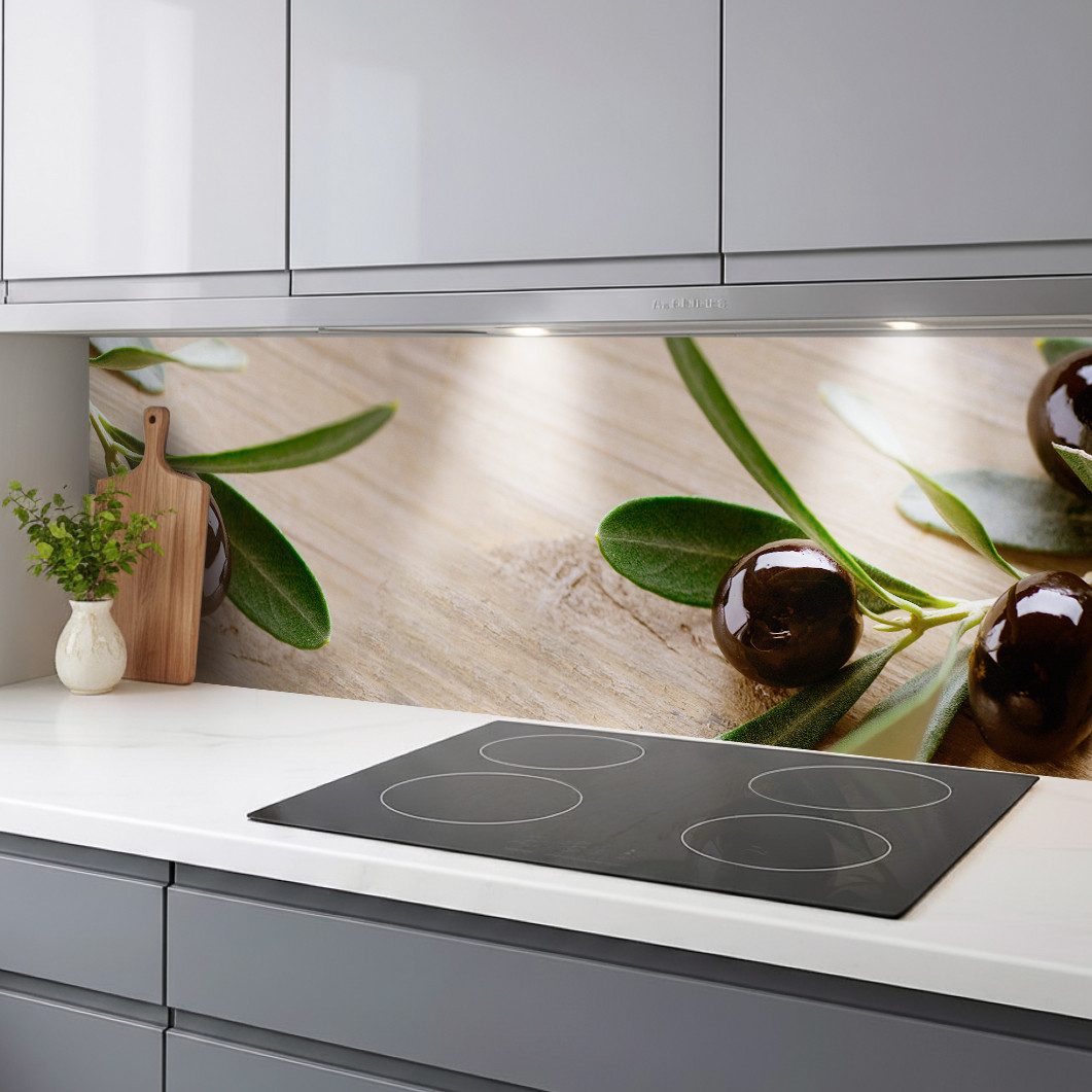 Rodnik Küchenrückwand Olivenzweige, monolithische ABS-Platte mit Direktdruck, formstabil und langlebig