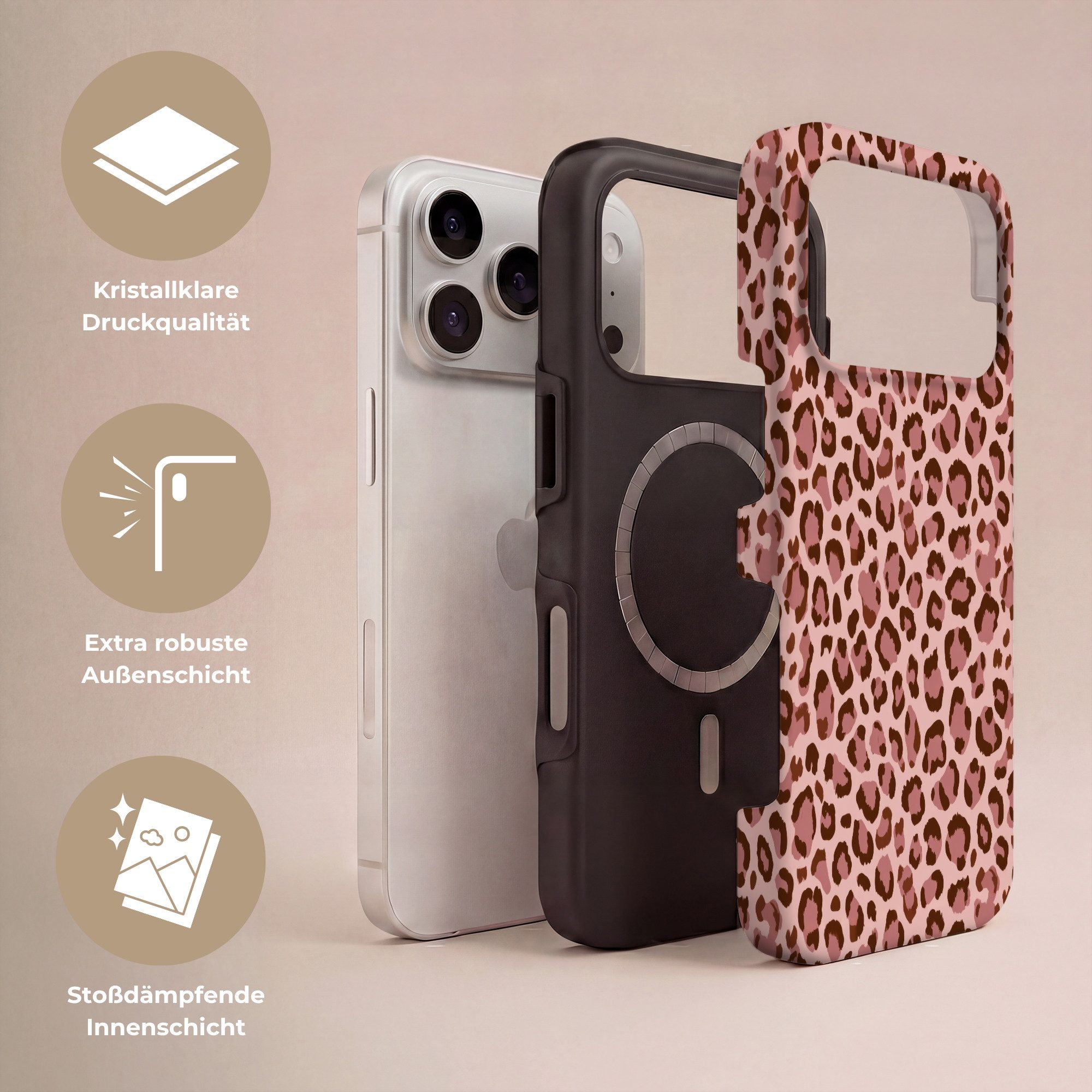 OnlyWow Handyhülle Magsafe für Apple iPhone 17 Pro Leopard - Muster - Rosa, Handy Case, Hardcase, Stoßfest, Bumper Case