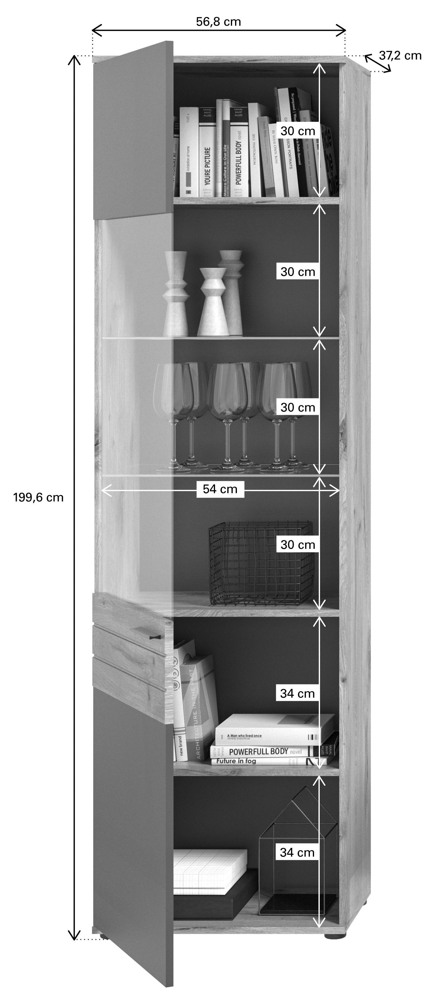 Newroom Wohnwand Lupus, Wohnwand Basalt Grau Eiche Schrankwand Anbauwand Industrial Modern ...