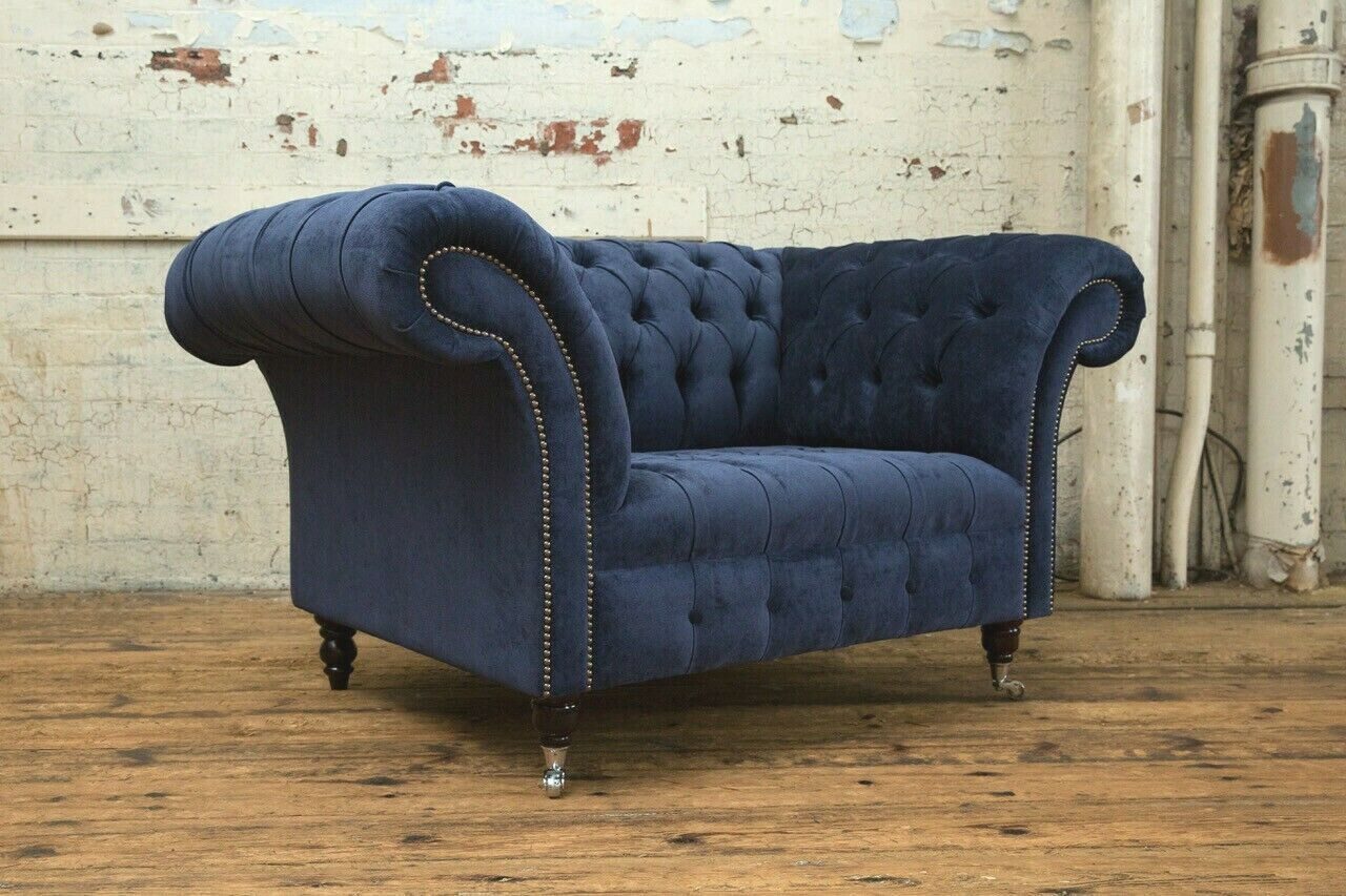 Xlmoebel Крісла Chesterfield Blauer Stoff-Sessel Chesterfield Einzelsofa Polstersofa 1,5-Sitzer (Sofa 1,5 Sitzer), Hergestellt in Europa