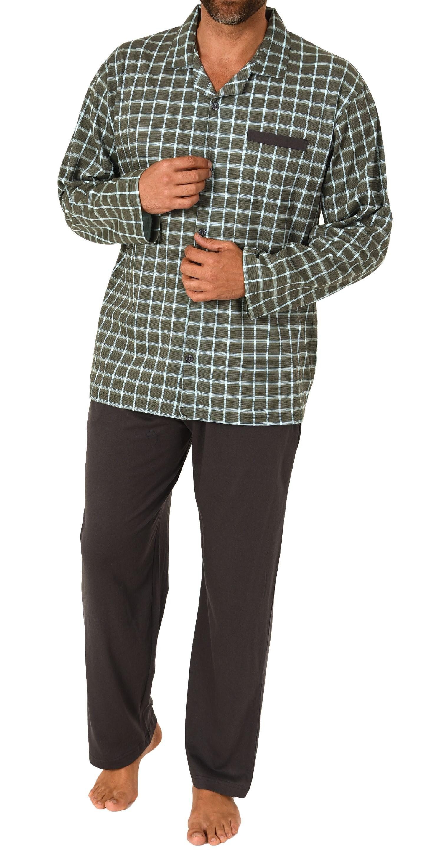 Normann Pyjama Herren Pyjama zum durchknöpfen in Karo Optik - auch in Übergrößen