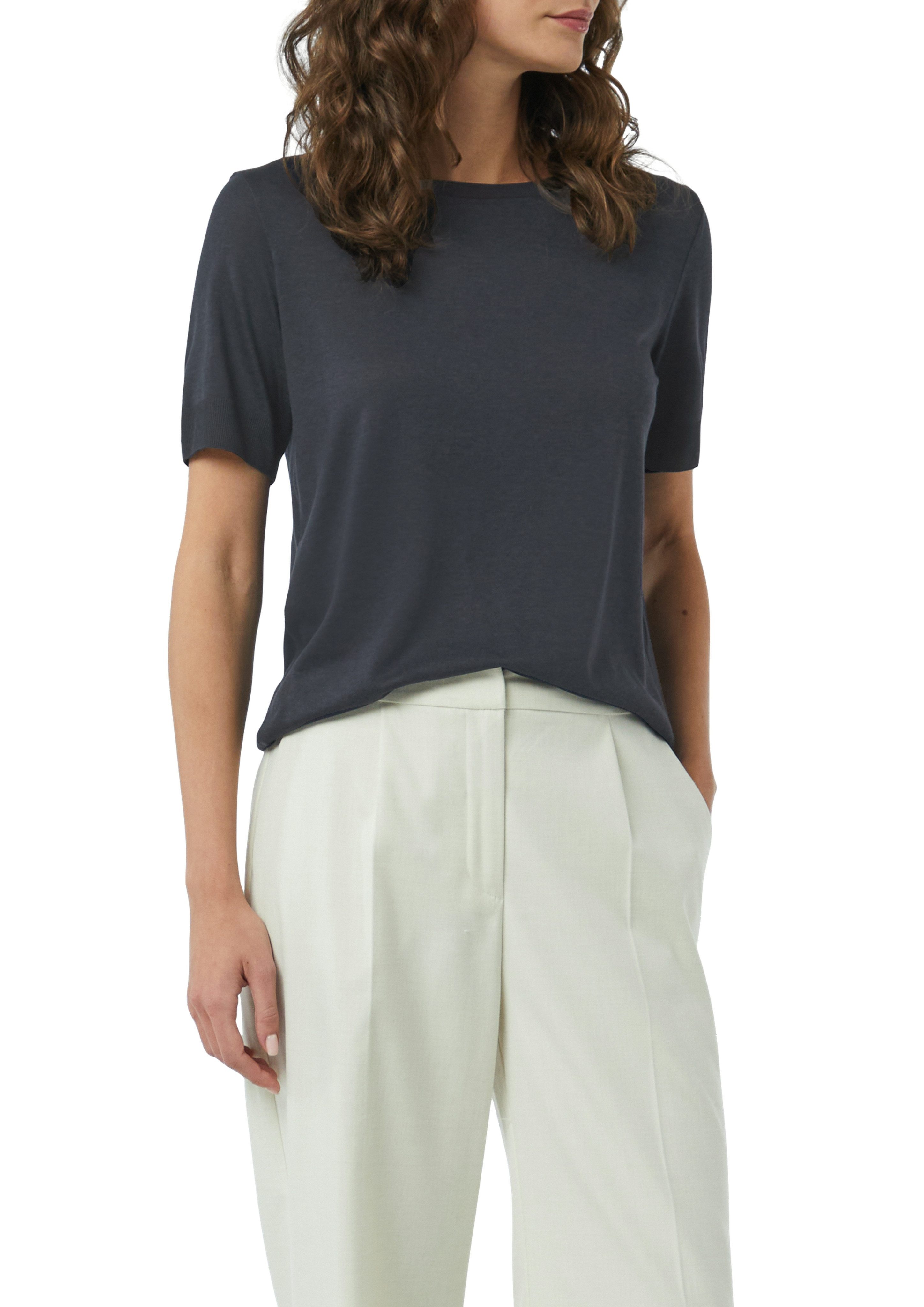 comma Kurzarmshirt aus Strick mit Rippdetails günstig online kaufen