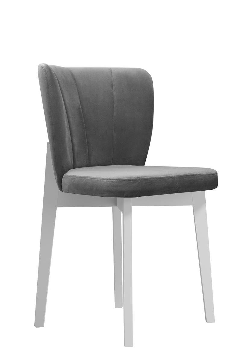 Beautysofa Polsterstuhl Madison (aus Velours, Relaxstuhl mit Holzbeine in weiß / schwarz / buche), im modernes Stil, Stuhl mit gepolsterte Rückenlehne Hellgrau (riviera 91) | Weiß