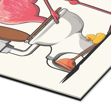 Posterlounge XXL-Wandbild Wyatt9, Flamingo versenkt den Kopf, Badezimmer Illustration
