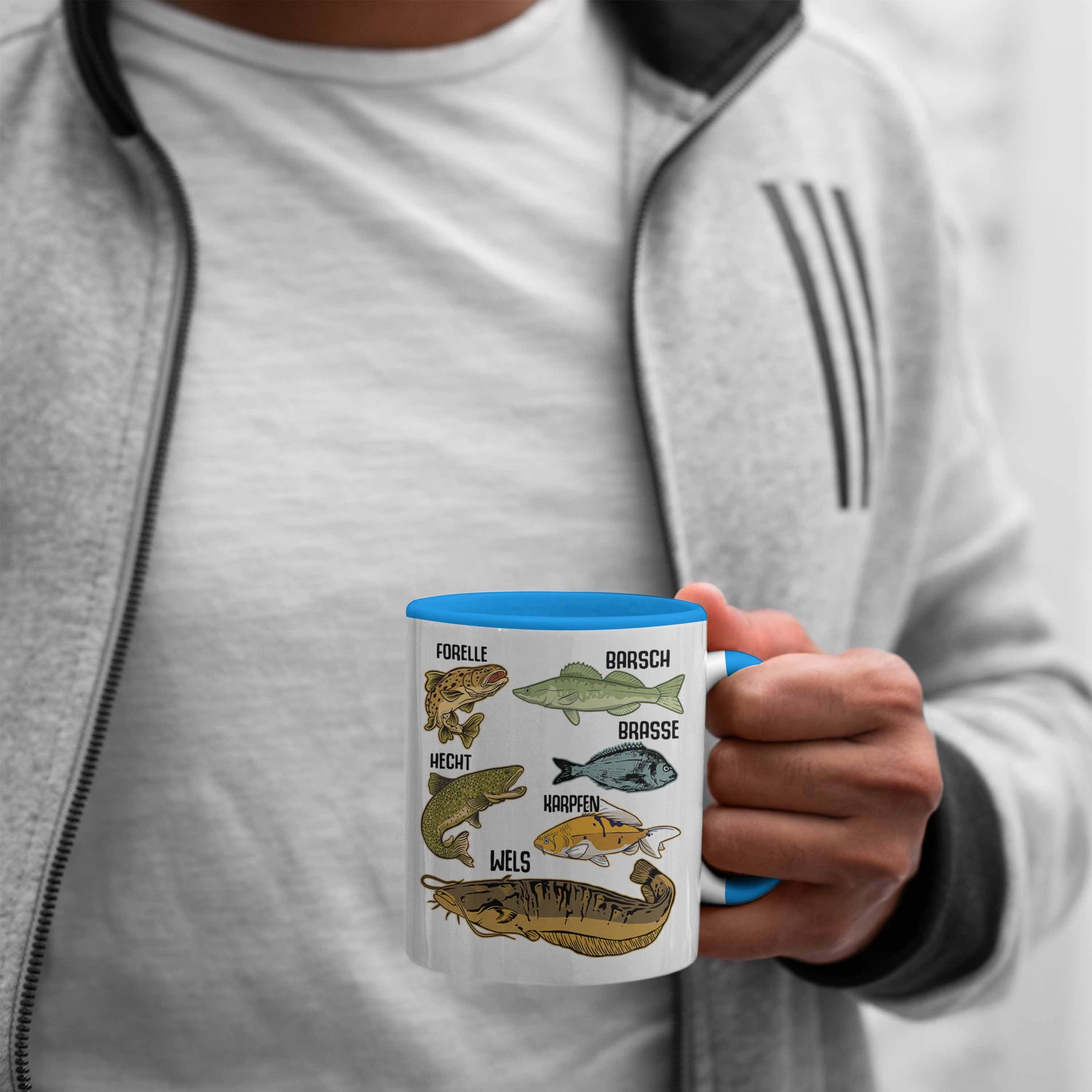 Angler Trendation Kaffeetasse Fischarten Barsch Trendation Blau Hecht Forelle Raubfische Geschenk mit Hobbyangler Tasse - Tasse Fischer Angeln