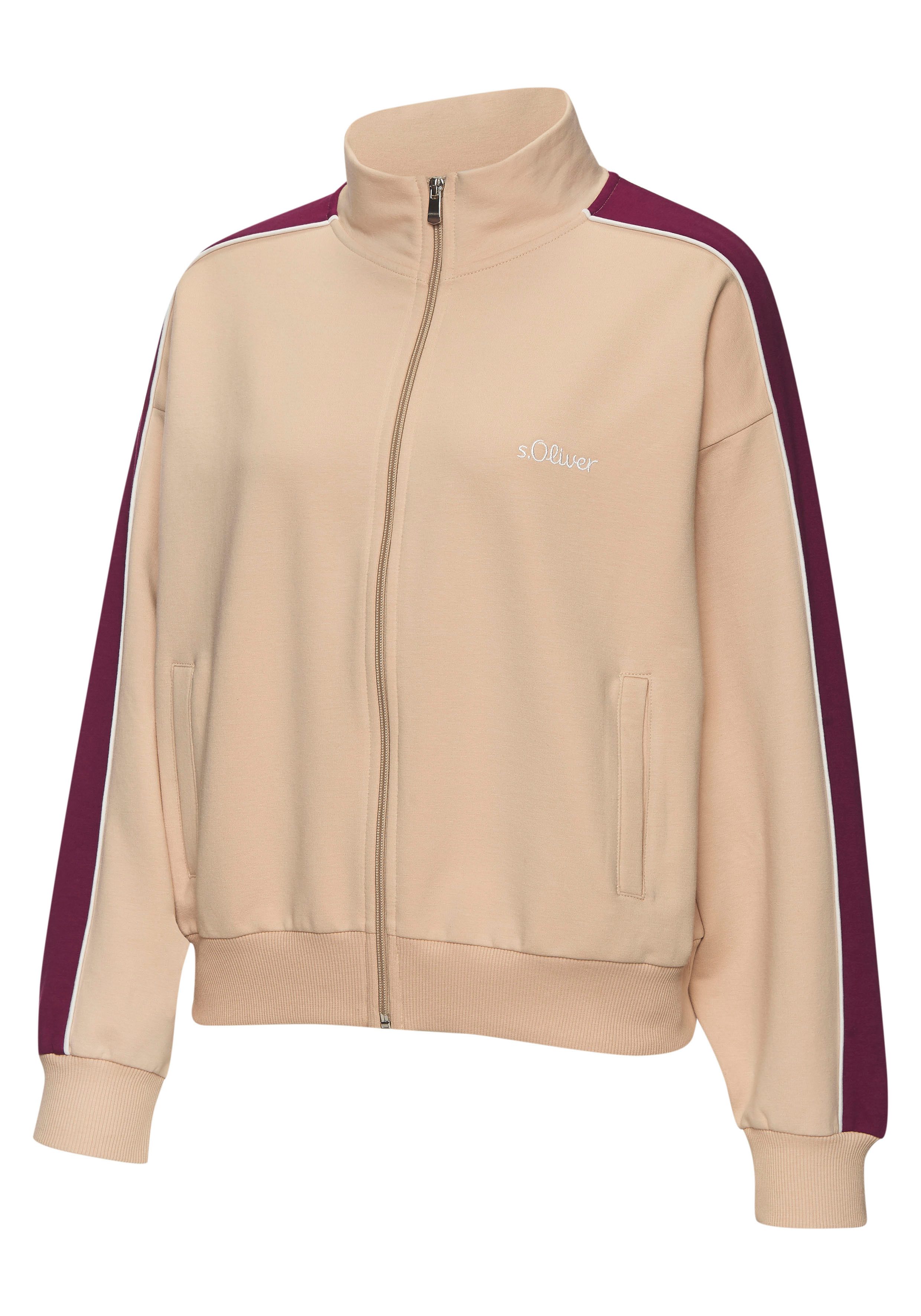 s.Oliver Sweatjacke mit Reißverschluss und Kontrast Einsätzen, Loungewear