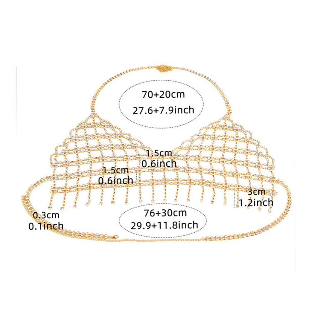 modische Frauen DÖRÖY Zubehör Strass Körper BH Kette, Kettengürtel Quaste Silber Kette