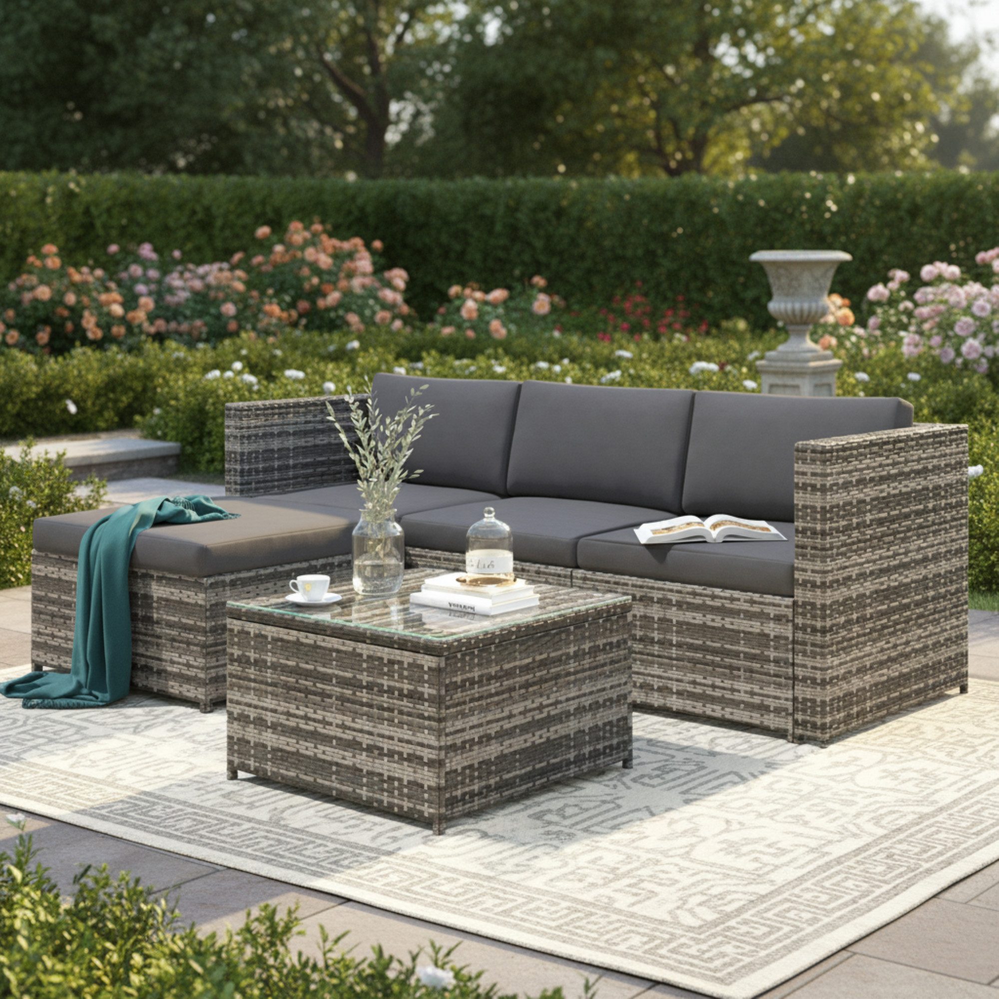 Flieks Gartenlounge-Set, (2-tlg), Polyrattan Gartenmöbel mit kissen und Tisch
