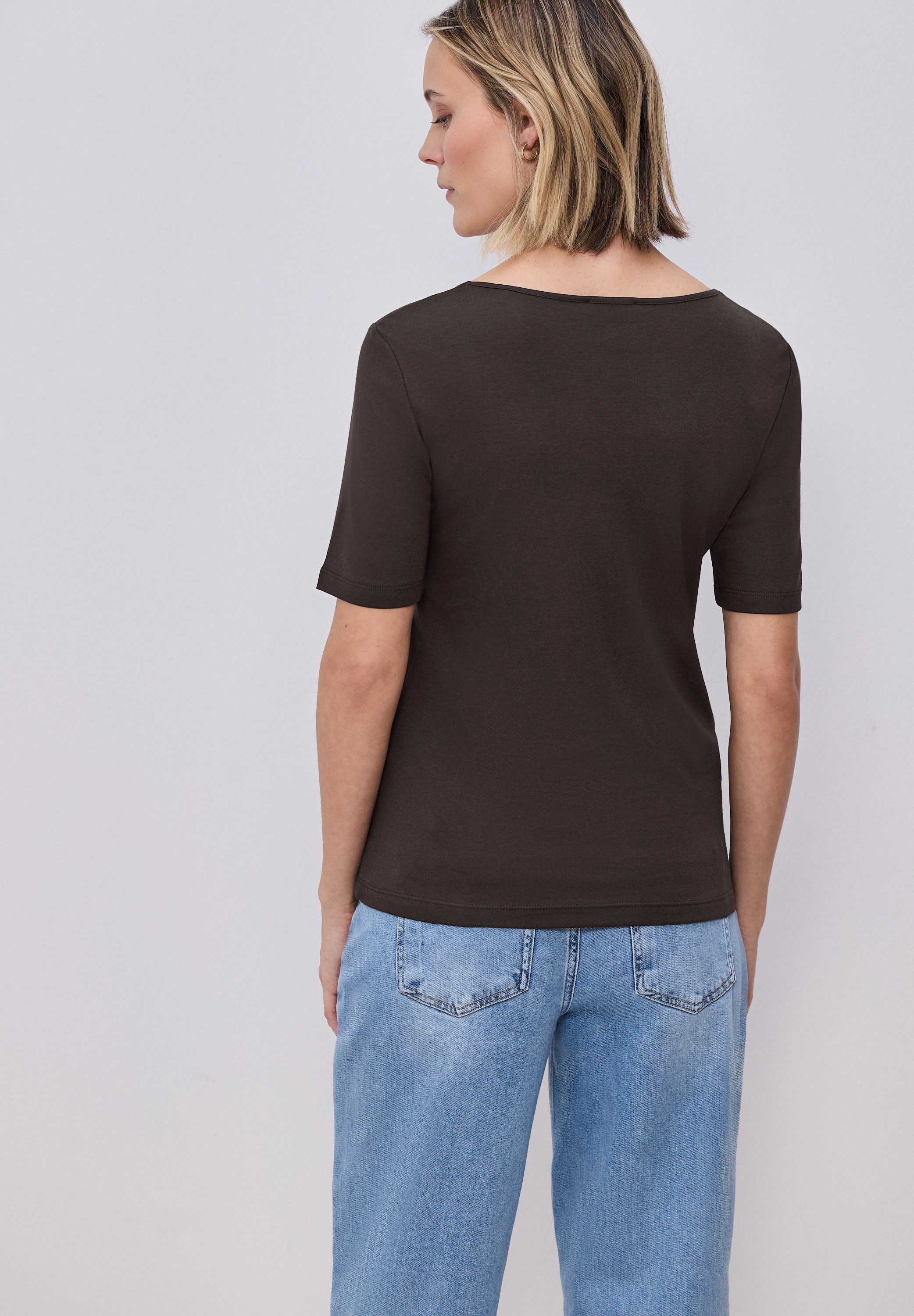 STREET ONE Kurzarmshirt Style Ada Sommershirt mit Herz-Ausschnitt