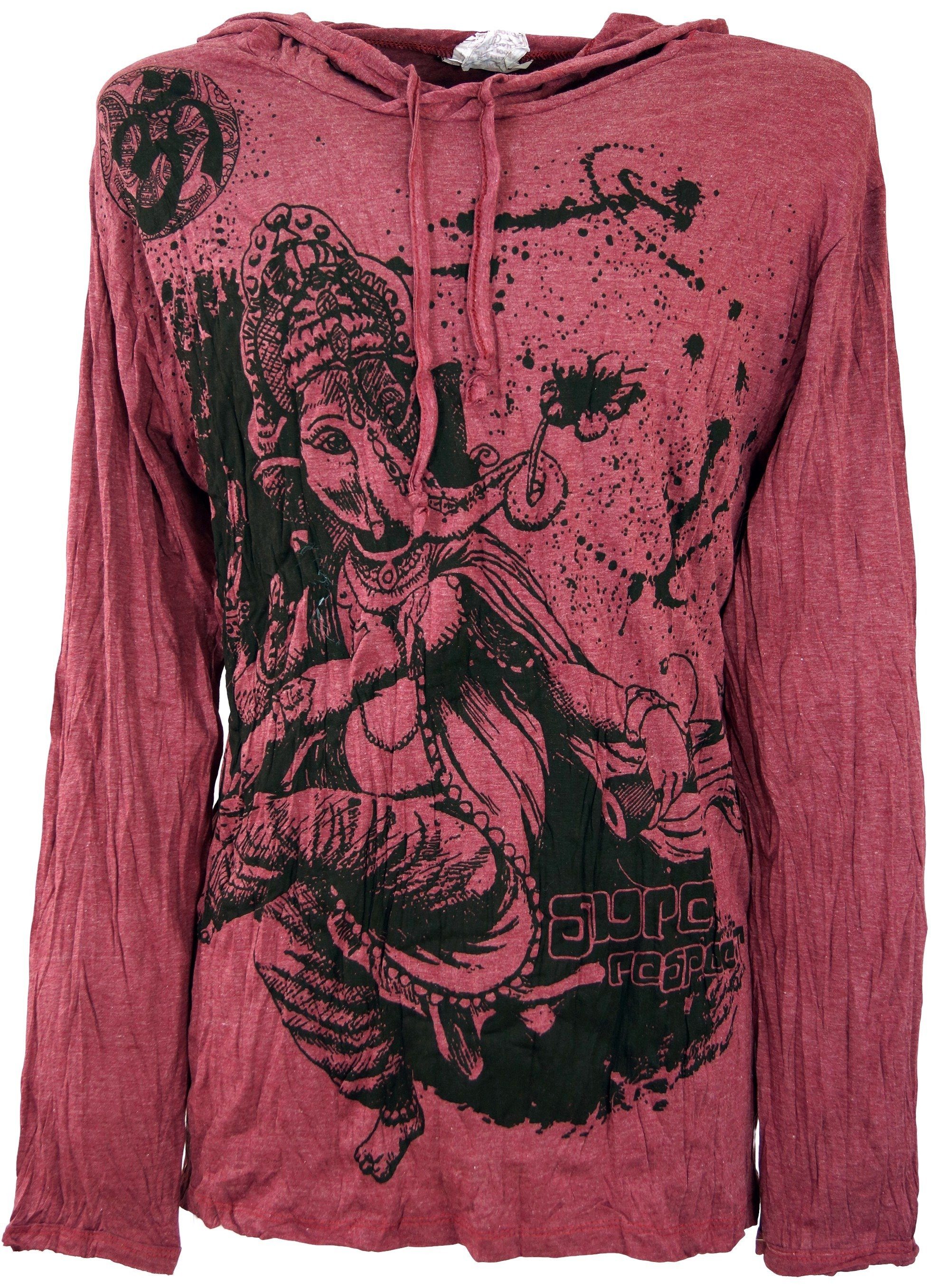 Guru-Shop T-Shirt Sure Langarmshirt, Kapuzenshirt Dancing Ganesh.. Goa Style, Festival, alternative Bekleidung bordeaux