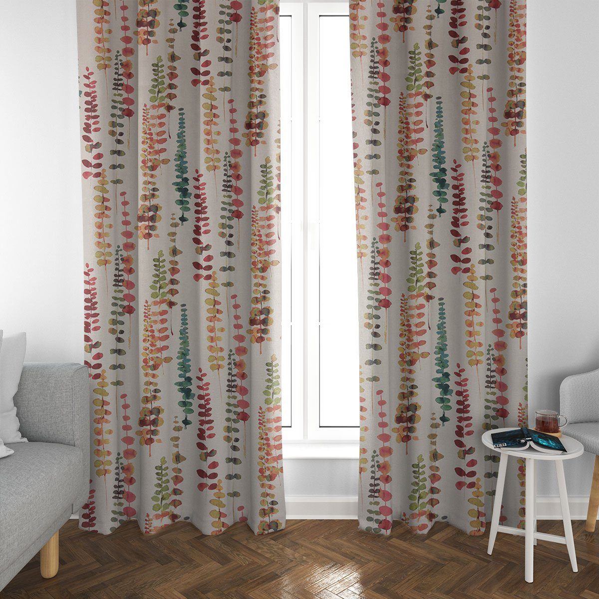 SCHÖNER LEBEN. Vorhang SCHÖNER LEBEN. Vorhang Ranken Blätter Aquarell beige terrakotta grün, Smokband, blickdicht, Baumwolle, handmade