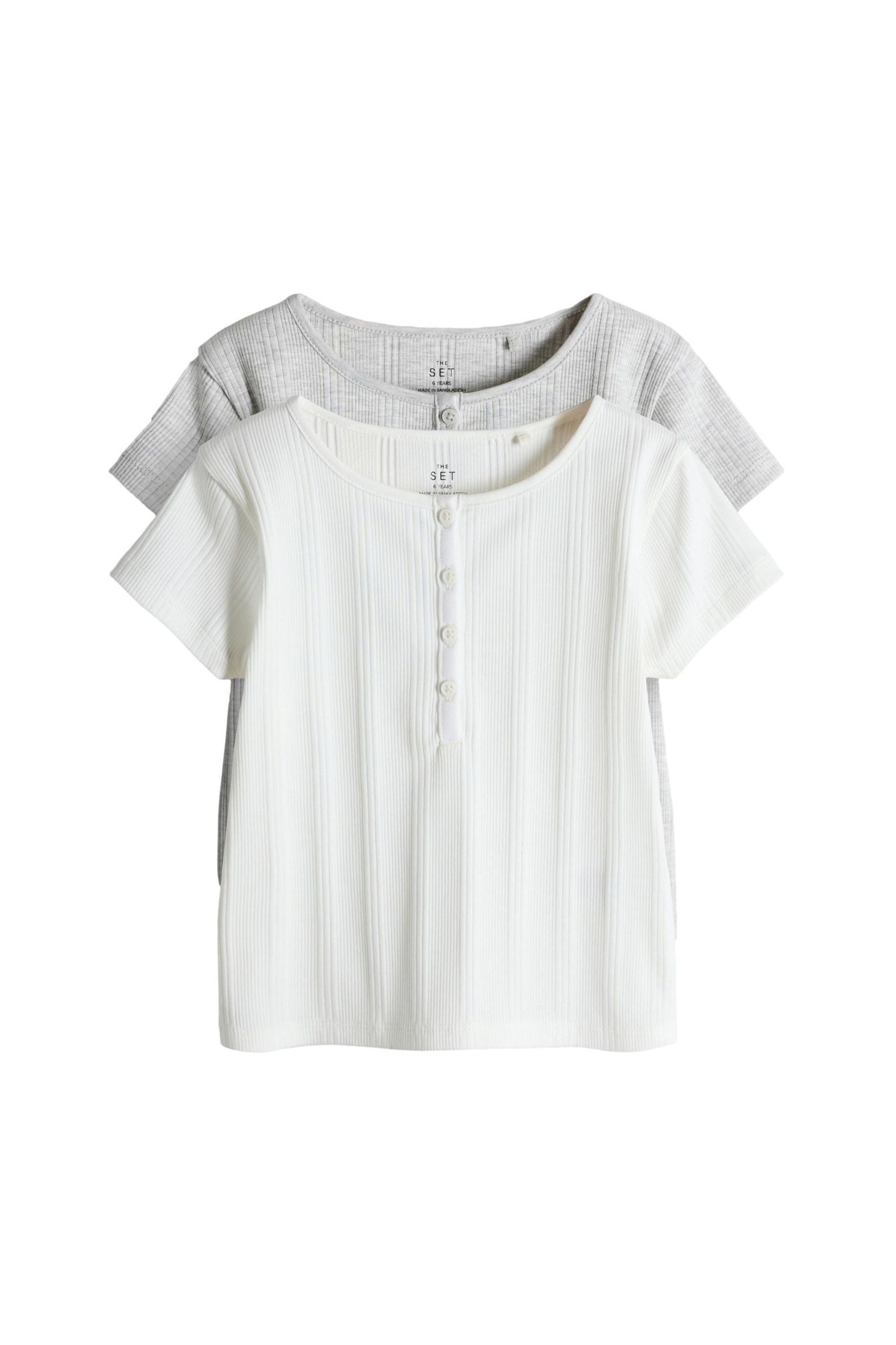 Henleyshirt The Set gerippte Kurzarm-Henley-T-Shirts, 2er-Pack