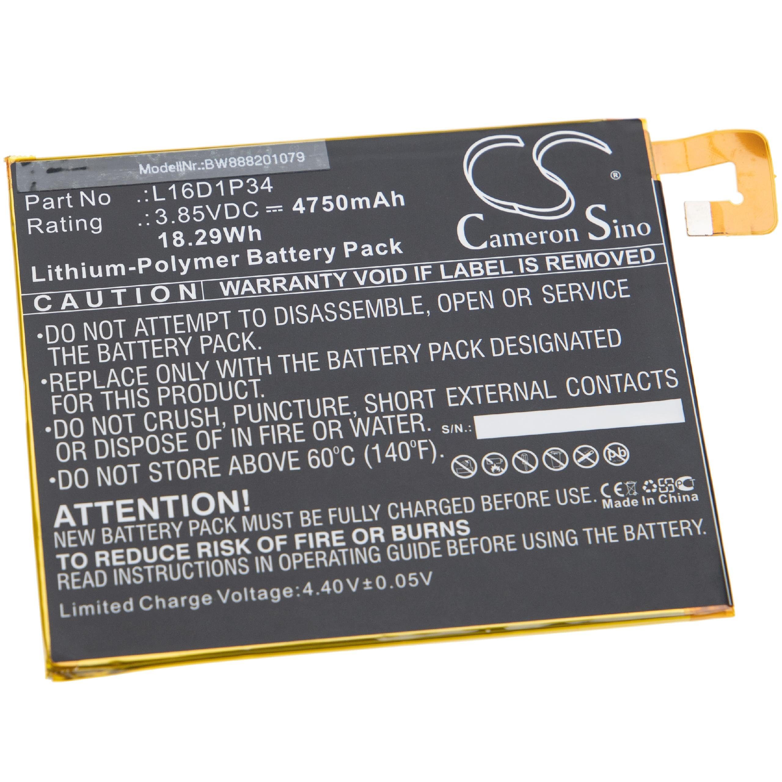 vhbw Tablet-Akku Ersatz für Lenovo L16D1P34 für Tablet / Notebook / Netbook Tablet (4750mAh, 3,85V, Li-Polymer) 4750 mAh