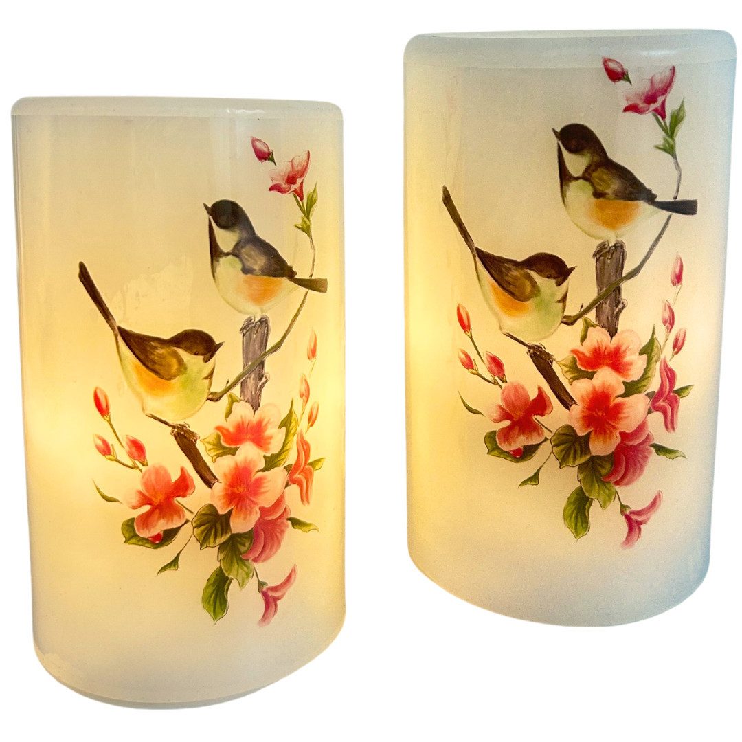 abc HOME LED-Kerze mit Motiv Vögel, 2er Set, LED, batteriebetrieben, Echtwachs