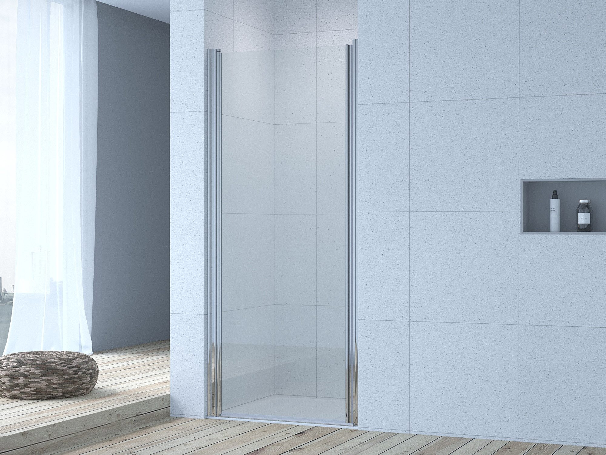 AQUALAVOS Dusch-Pendeltür Duschtür Nischendusche mit Pendeltür Nischentür beidseitig öffnend, 86x188.5 cm, Einscheiben-Sicherheitsglas 6 mm klar, Chrom Aluminium Profil integriertem Griff ideal für kleine Badezimmer