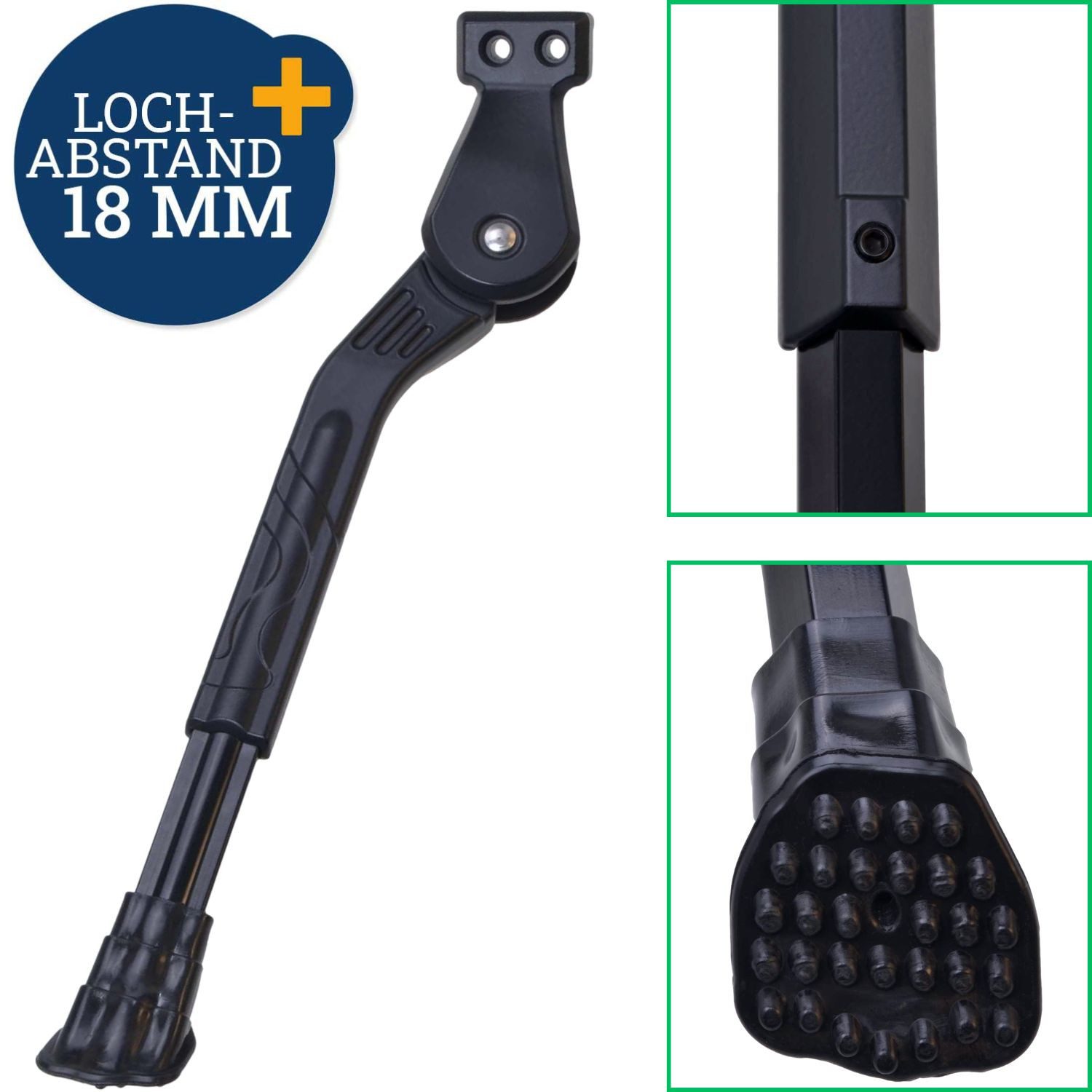 Diedrich Filmer GmbH Fahrrad-Seitenständer Hinterbauständer 18mm verstellbar Alu Stabil, (Set, 1x Ständer mit Montagematerial), 22" 24" 26" 27,5" 28" 29" Zoll Ständer Seitenständer Fahrad e-Bike