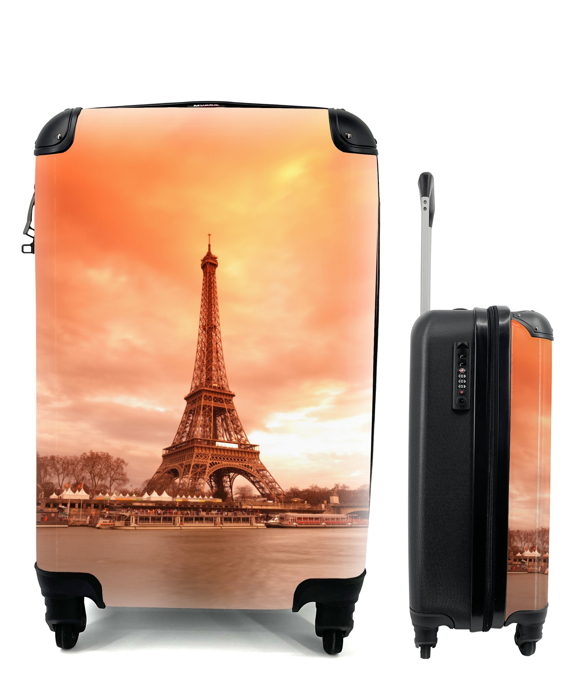für Reisekoffer mit MuchoWow Paris Reisetasche - Handgepäckkoffer Trolley, Rollen, Handgepäck Ferien, Eiffelturm 4 Himmel, - rollen,