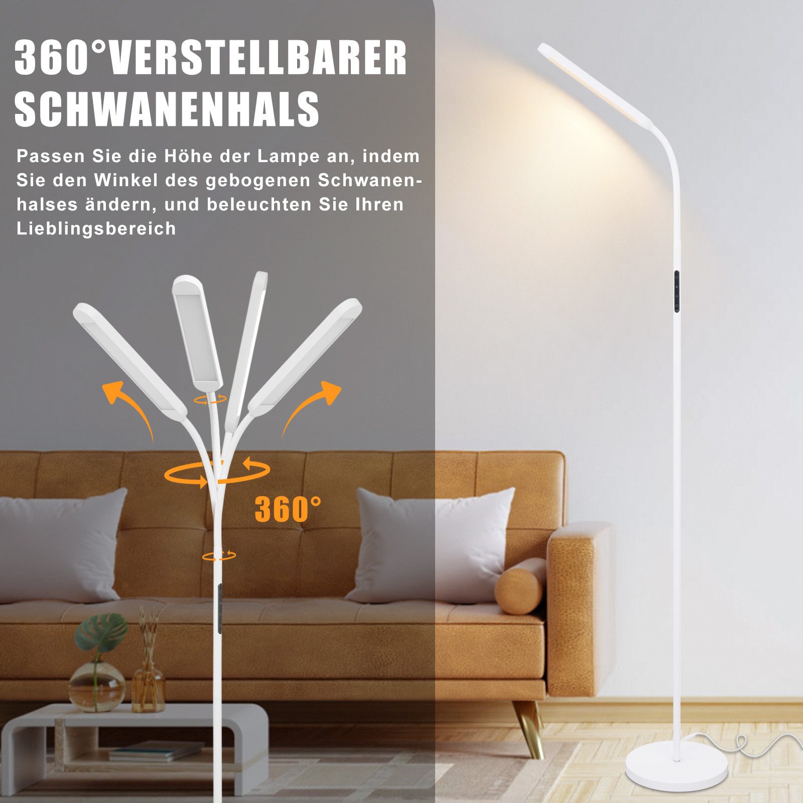 ZMH LED Stehlampe Wohnzimmer Dimmbar Schwarz/Weiß Stehlampe 11W 360° Flexib günstig online kaufen