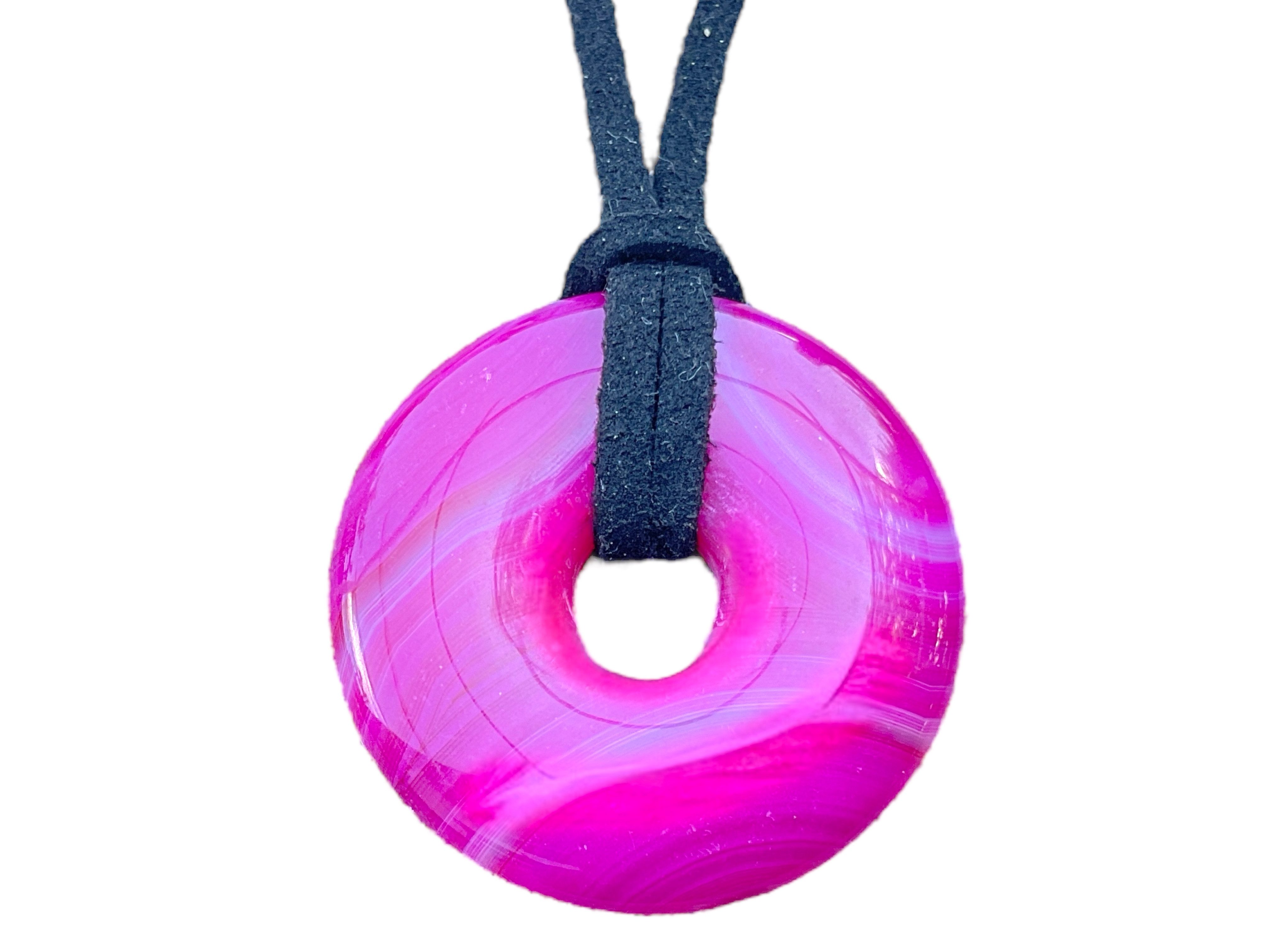Steinfixx® Lange Kette echter Edelsteindonut 30 mm, incl. Geschenkbox, viele Varianten (incl. Wildlederband 80 cm, Handmade), zusätzlich wahlweise mit Silber- oder Goldspirale