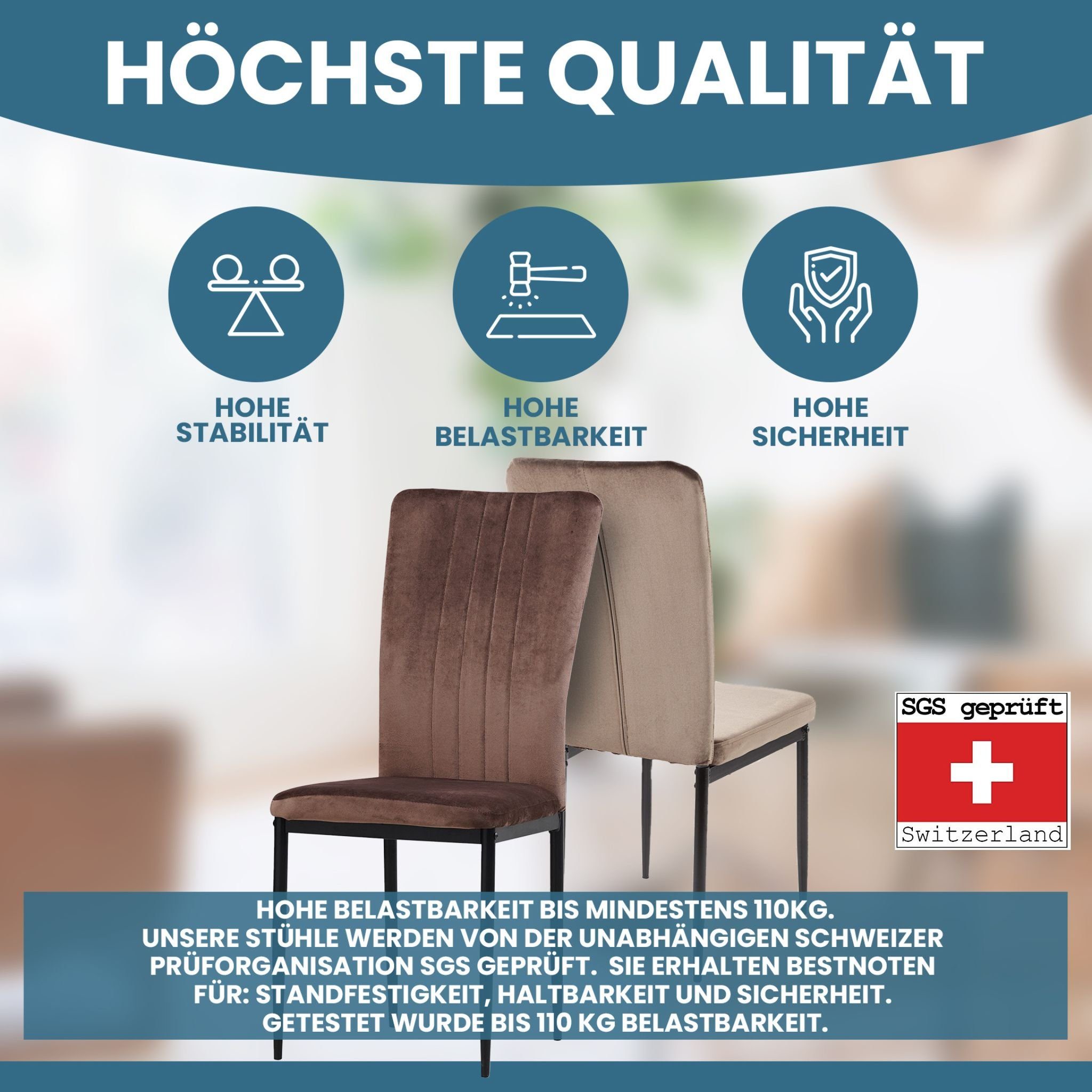 Albatros International Esszimmerstuhl Esszimmer Stühle 4 er Set MODENA, Stuhl Stühle Esszimmerstühle, Küche (4er Set, Braun, Samt Bezug), Küchenstuhl Küchenstühle Essstühle für den Esstisch Ess Stühle