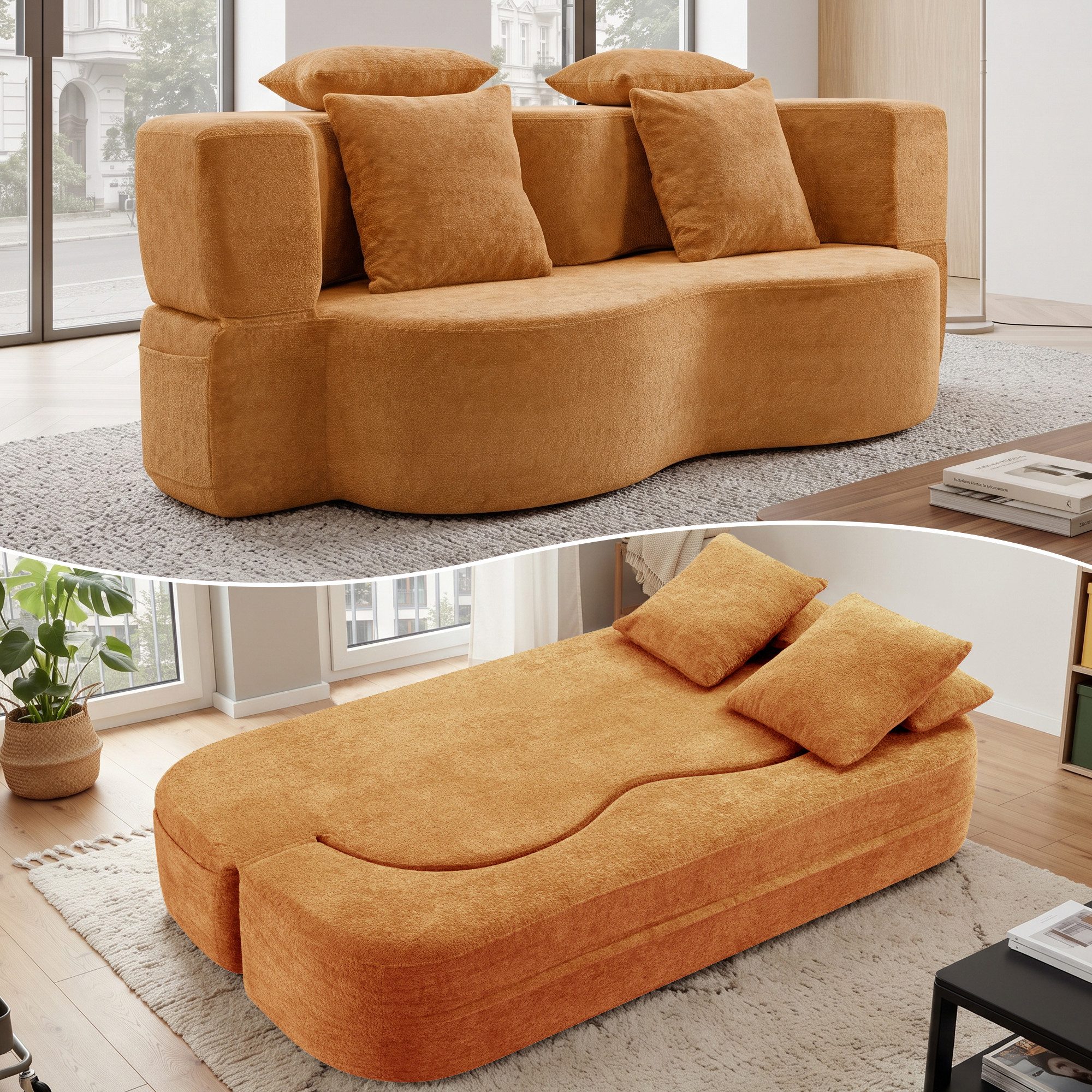 GLP Schlafsofa 2-Sitzer Sofa mit Schlaffunktion, Boneless Bodensofa für Kleine Räume, Set, Klappsofa ohne Montage mit hochdichtem Schaumstoff