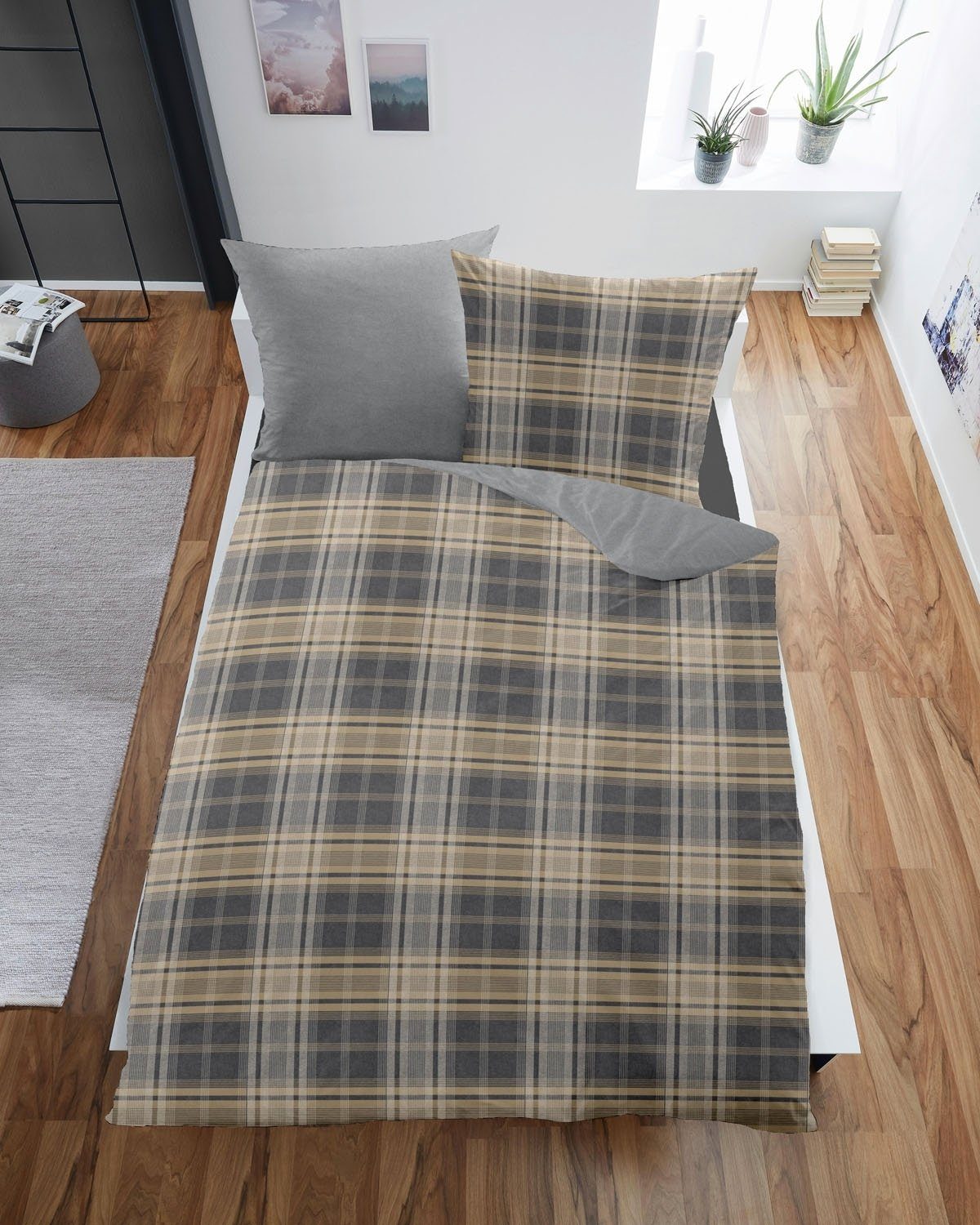 Wülfing Bettwäsche FINN, 155 x 220 cm, Melange, Silbergrau, Creme, Baumwolle, 2 teilig, mit Reißverschluss