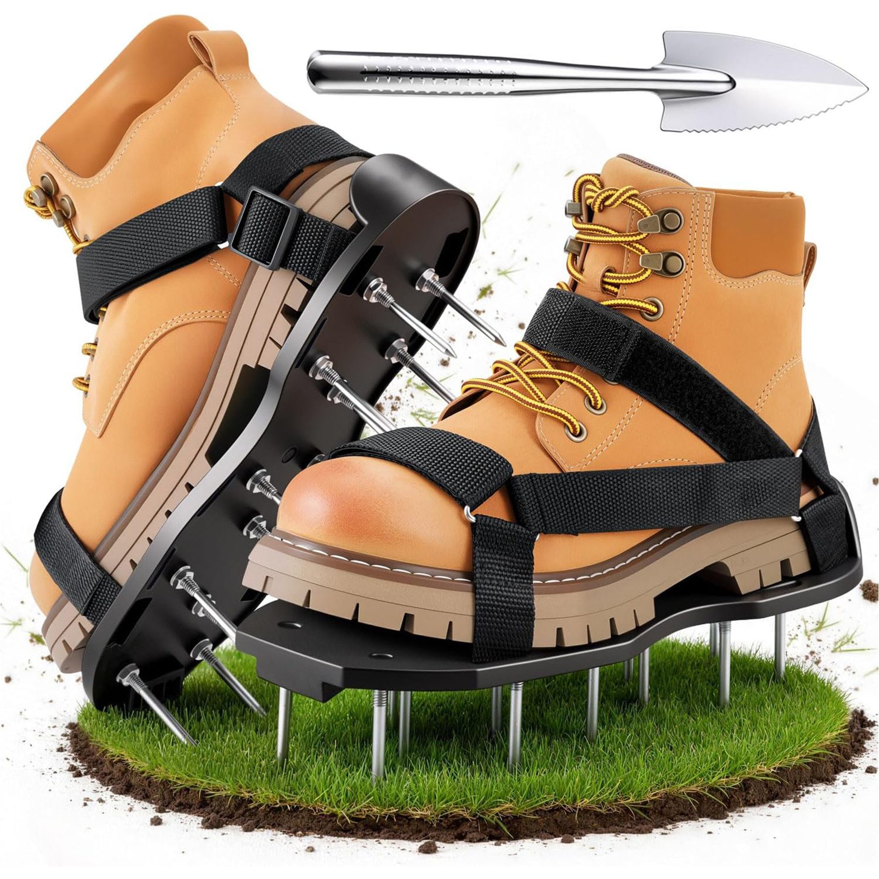 Mutig Vertikutierer Nagelschuhe – zum Rasen belüften oder als Estrichschuhe, 12,7 cm Arbeitsbreite, (Rasenbelüfter Vertikutierer mit Schaufel Aerifizierer, 1-tlg., Keine Installation Rasenbelüfter Schuhe), für Rasenbelüftung Garten Schuhe Der ideale Rasenbelüfter Schwarz