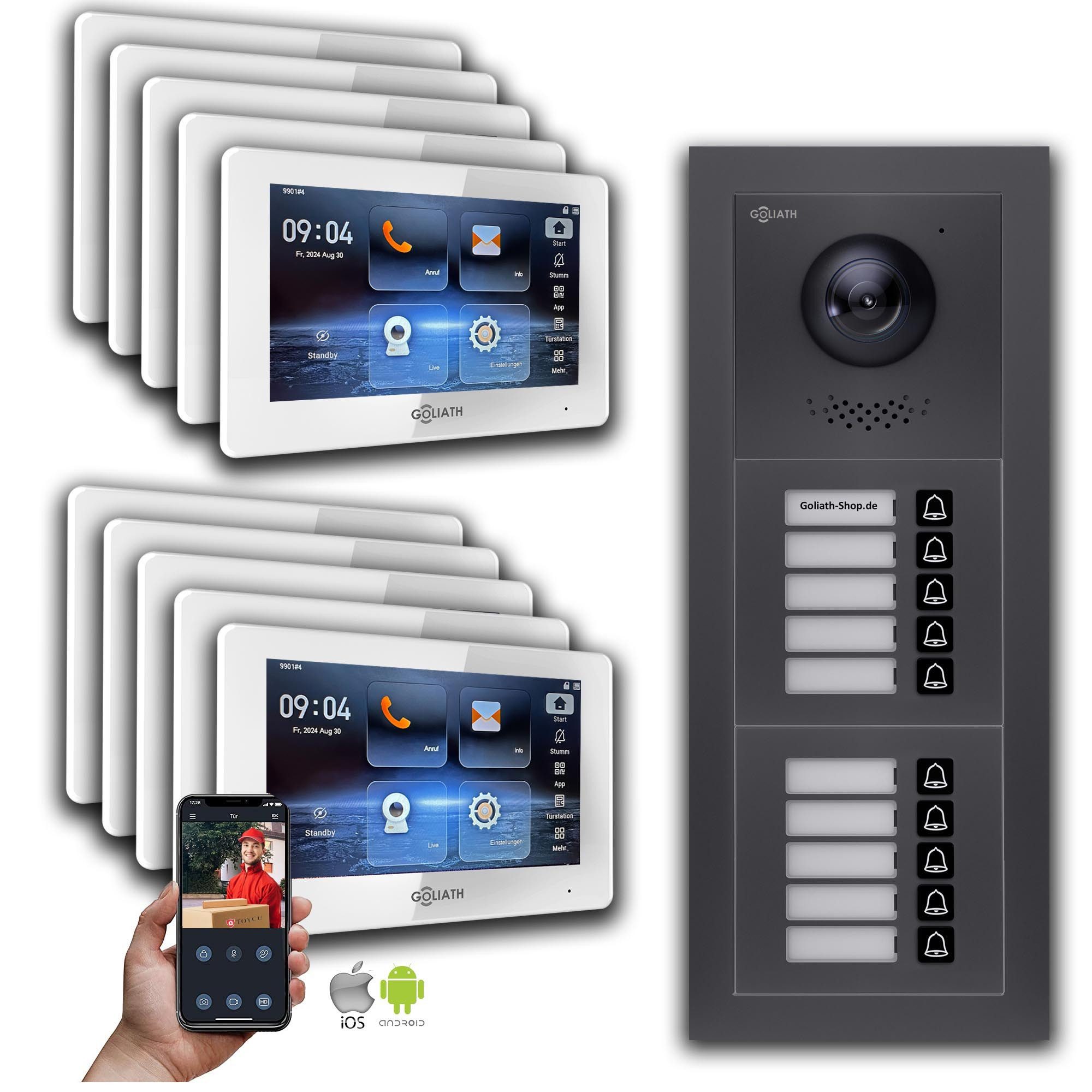 Goliath Intercom Video-Türsprechanlage Goliath IP Video Türsprechanlage: 7-Zoll, 10 Familienhaus, Smartphone- (Privat oder Gewerblich)