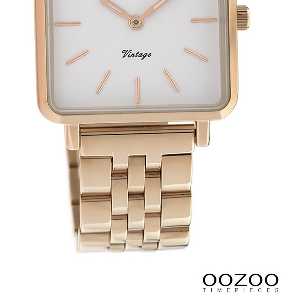 OOZOO Quarzuhr Oozoo Damen Armbanduhr Timepieces Analog, Damenuhr quadrat,  extra groß (ca 29x31mm) Metallarmband, Fashion-Style