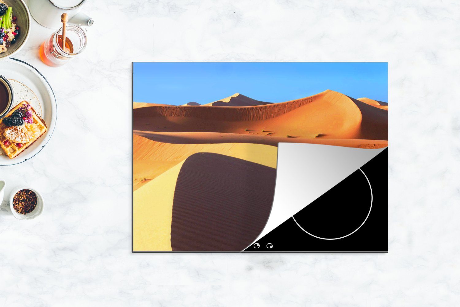 nutzbar, Herdblende-/Abdeckplatte tlg), Mobile in Sanddünen MuchoWow (1 70x52 Arbeitsfläche cm, der Ceranfeldabdeckung Sahara, Vinyl, Wüste