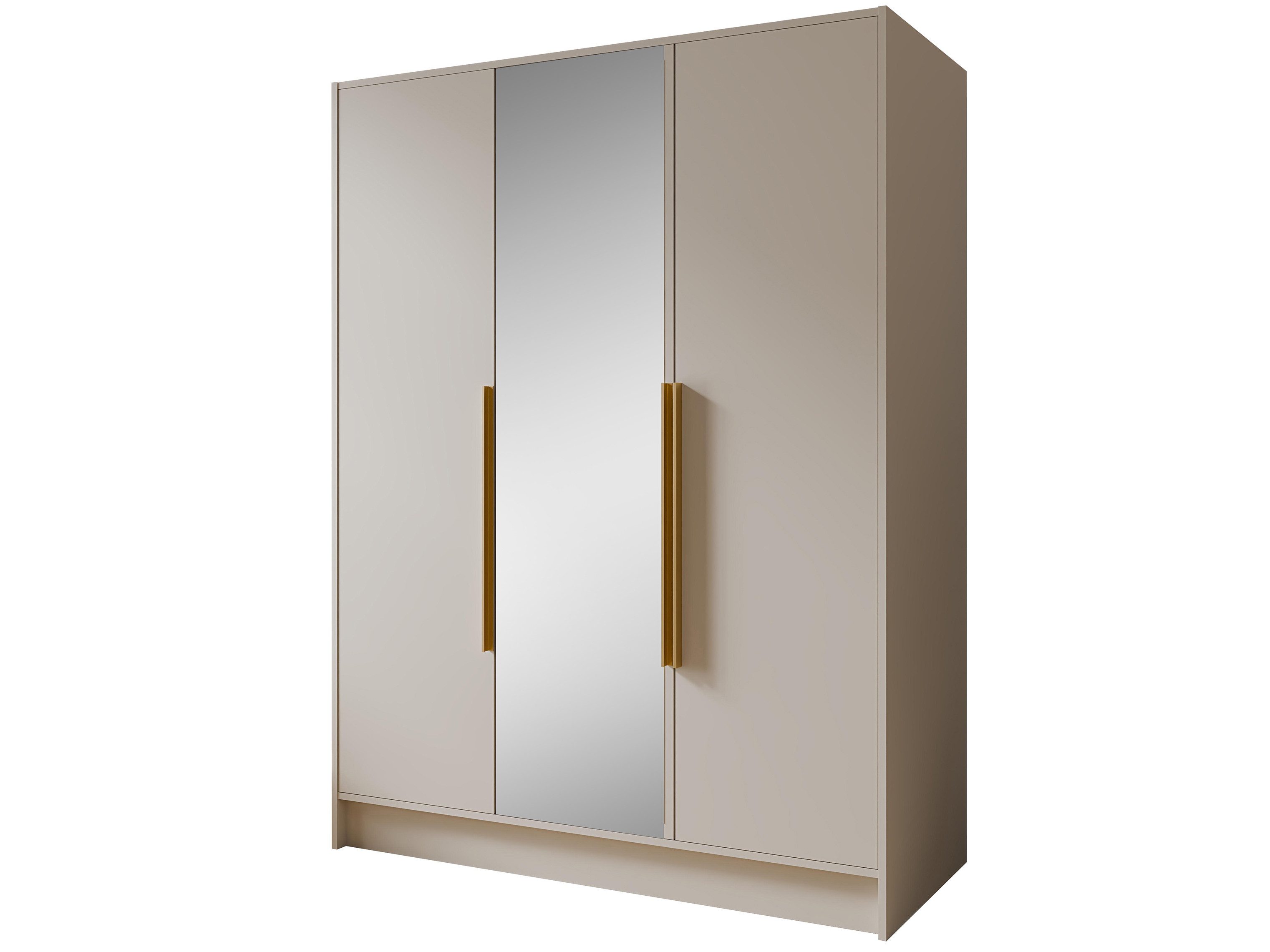 Beautysofa Drehtürenschrank LARO 150 cm mit Spiegel und flexibel anpassbarer Innenaufteilung (Einlegeböden und Kleiderstangen, Griffe Schwarz oder Gold) 3-türiger Kleiderschrank