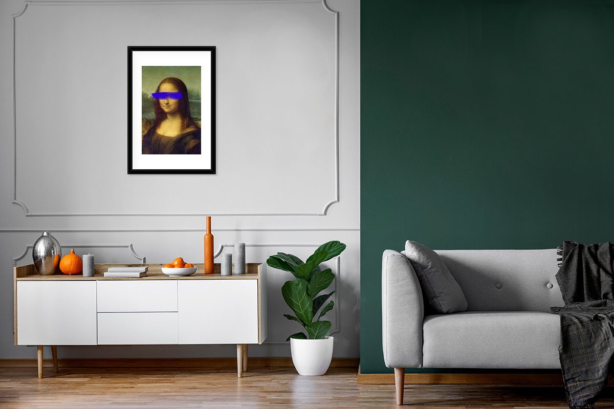 Vinci Poster, Lisa Kunstdruck, - Leonardo Schwarzem (1 mit Rahmen, Alte da St), Gerahmtes Mona MuchoWow Bilderrahmen Poster - Meister, - Blau