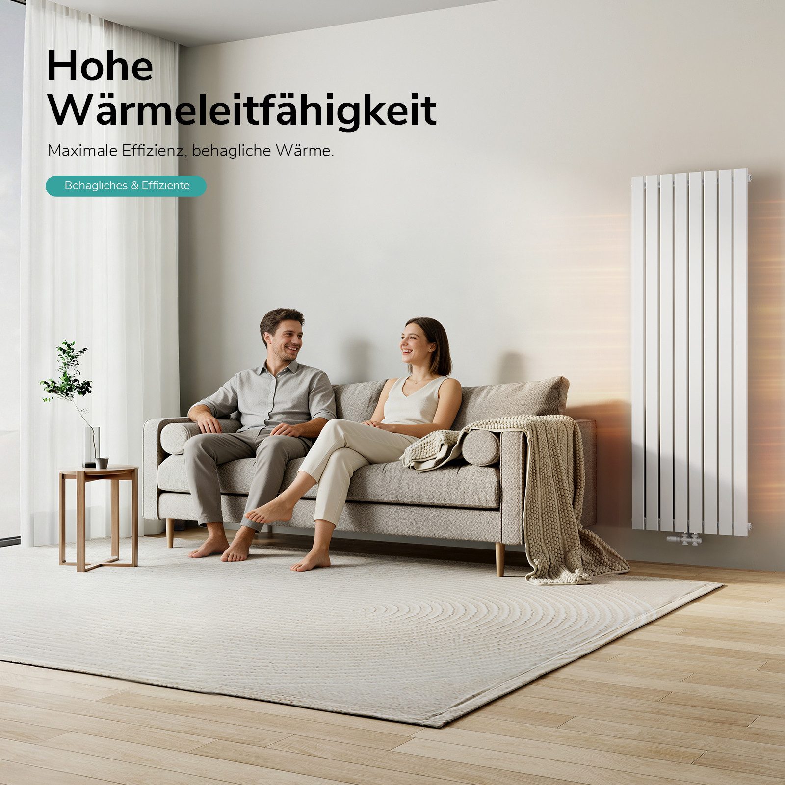 EMKE Heizkörper Flach Vertikal Einlagig Design Paneelheizkörper Höhe: 160/180cm, 751W für 8qm Raum Mittelanschluss Weiß