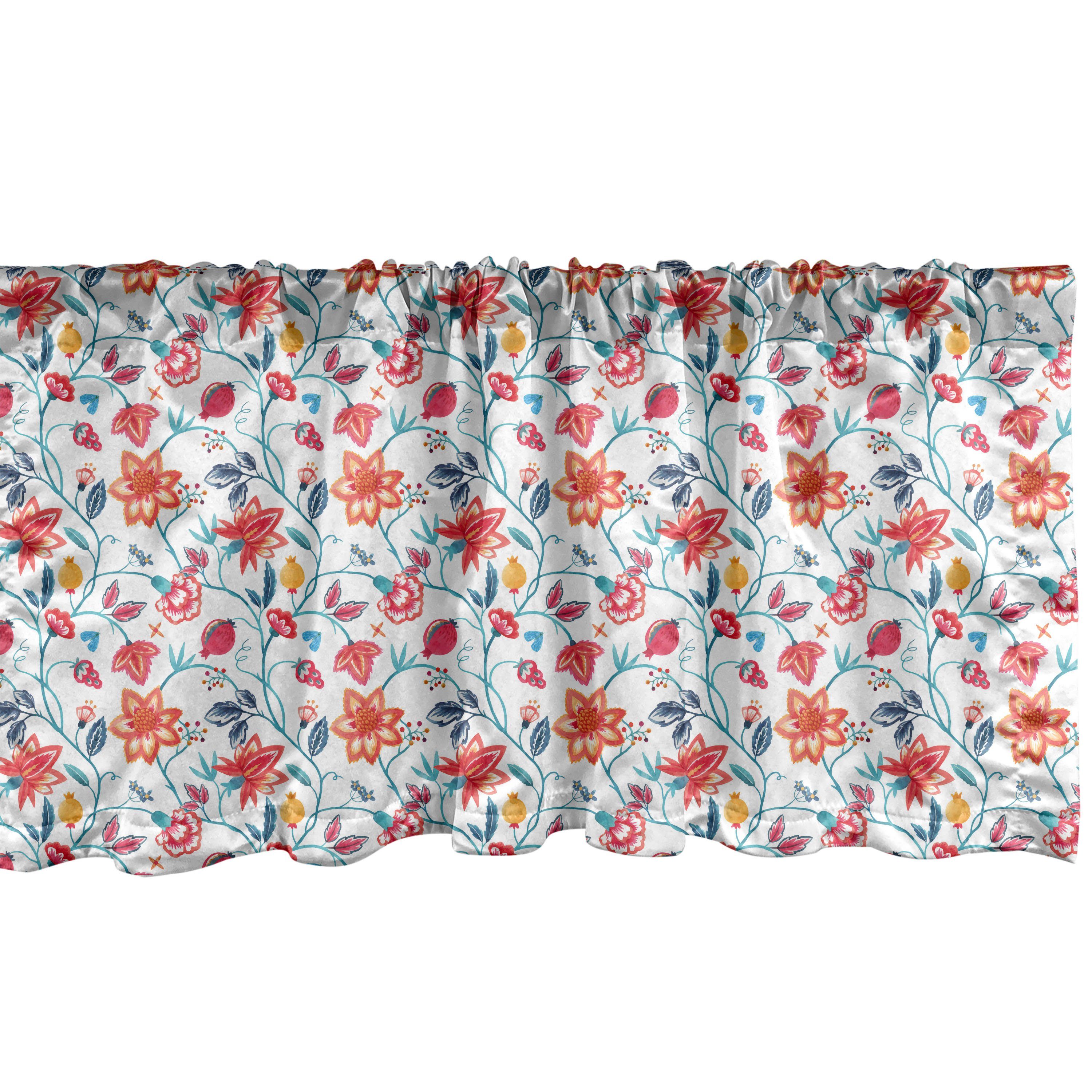 Scheibengardine Vorhang Volant für Küche Schlafzimmer Dekor mit Stangentasche, Abakuhaus, Microfaser, Blumen Aquarell Verschiedene Blumen