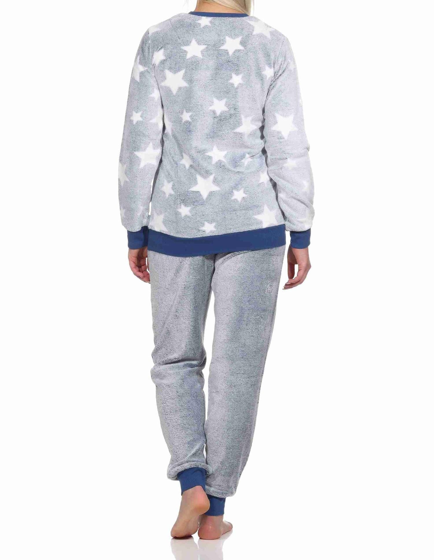 Normann Pyjama Damen langarm Schlafanzug mit Bündchen in Sterneoptik – Bild 4 von 4