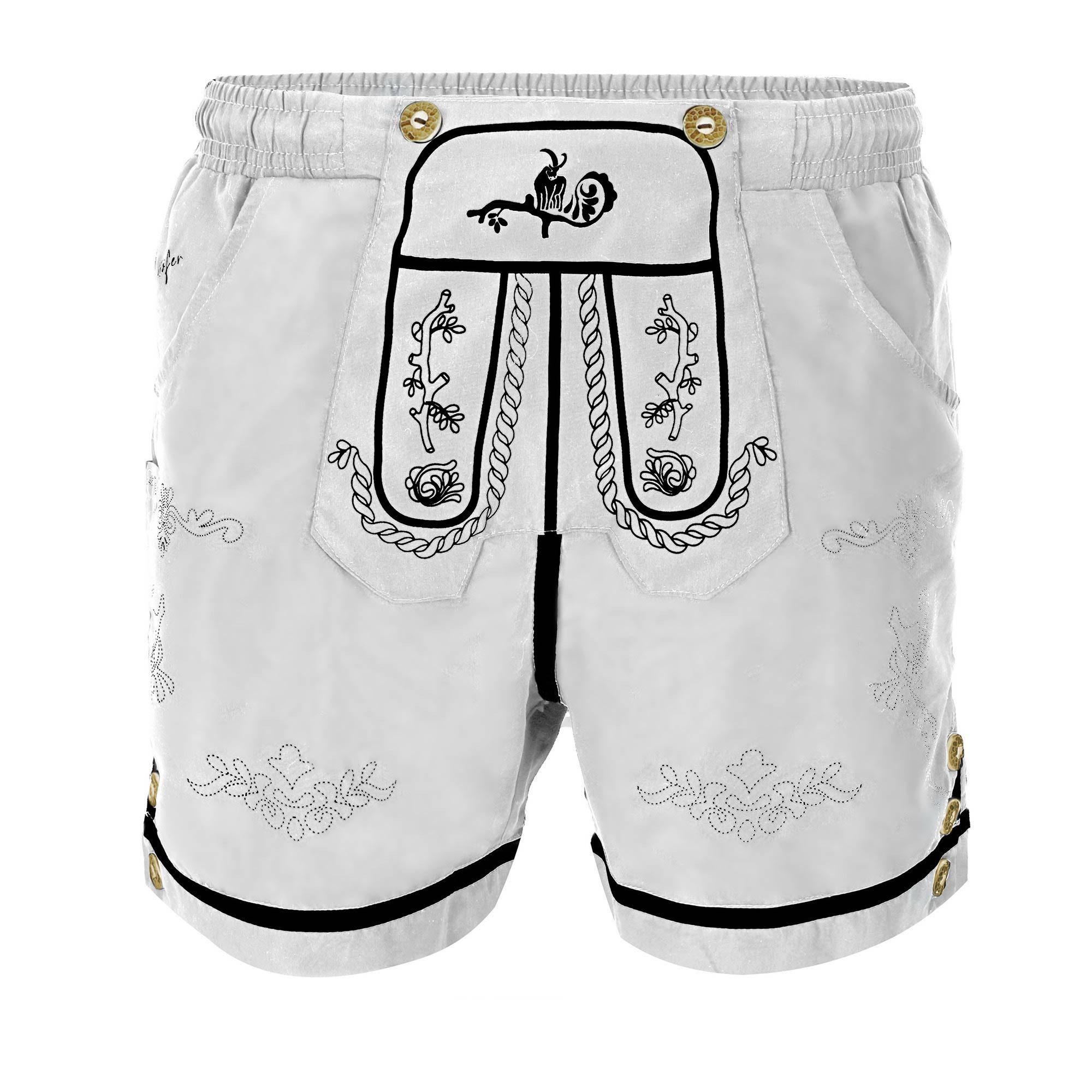 Steigenhöfer Manufaktur Trachtenhose Badehose Herren - Xaver - Lederhosen Look - Trachten Badehose Bequem mit Netzinnenhose - Umklappbarer Latz - Badeshorts mit Taschen