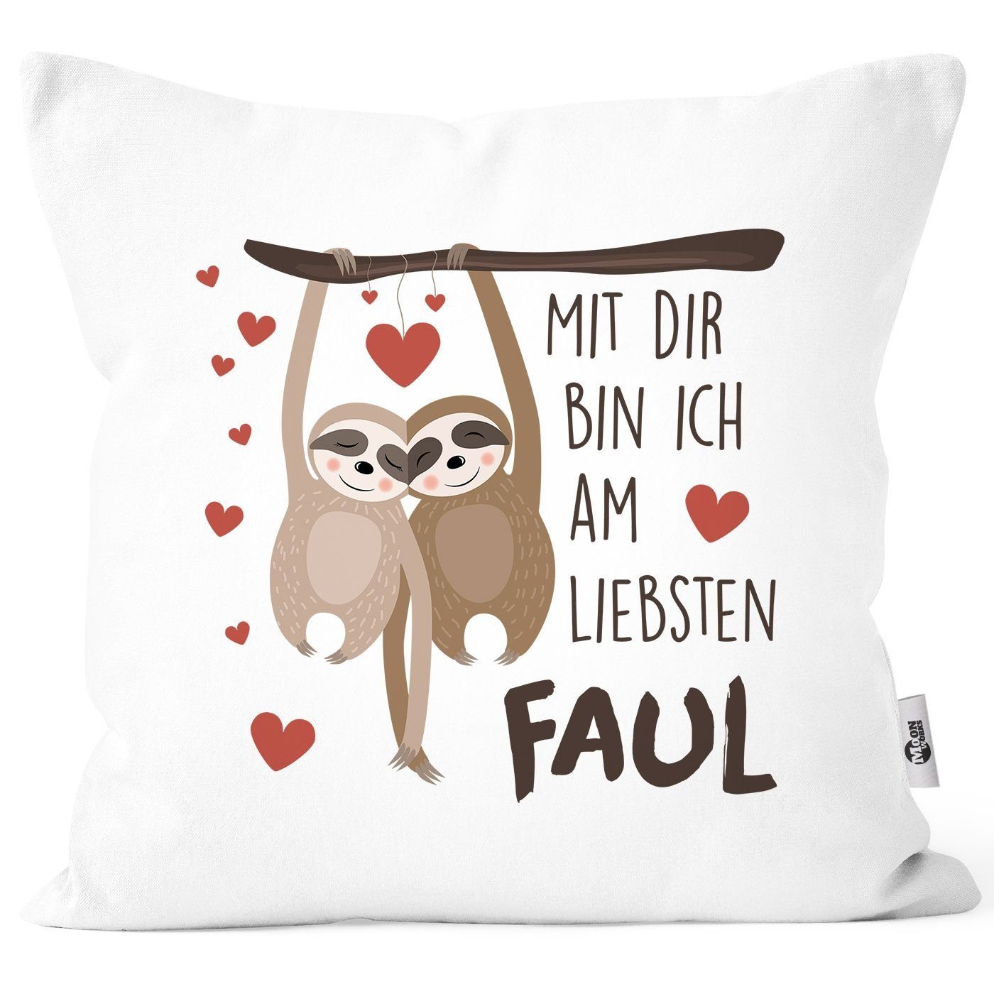 MoonWorks Dekokissen Kissen-Bezug Spruch Mit dir bin ich am liebsten faul Faultier Geschenk Liebe Freundschaft Valentinstag Geburtstag Freund Freundin MoonWorks® weiß