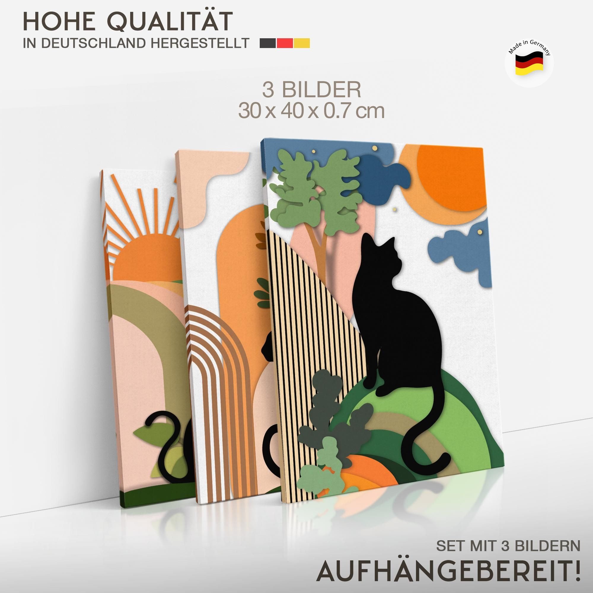 Novart Wandbild Katzen Abstrakt Modern Deko Bilder Beige Orange Wohnzimmer, Katzen – Bild 4 von 5