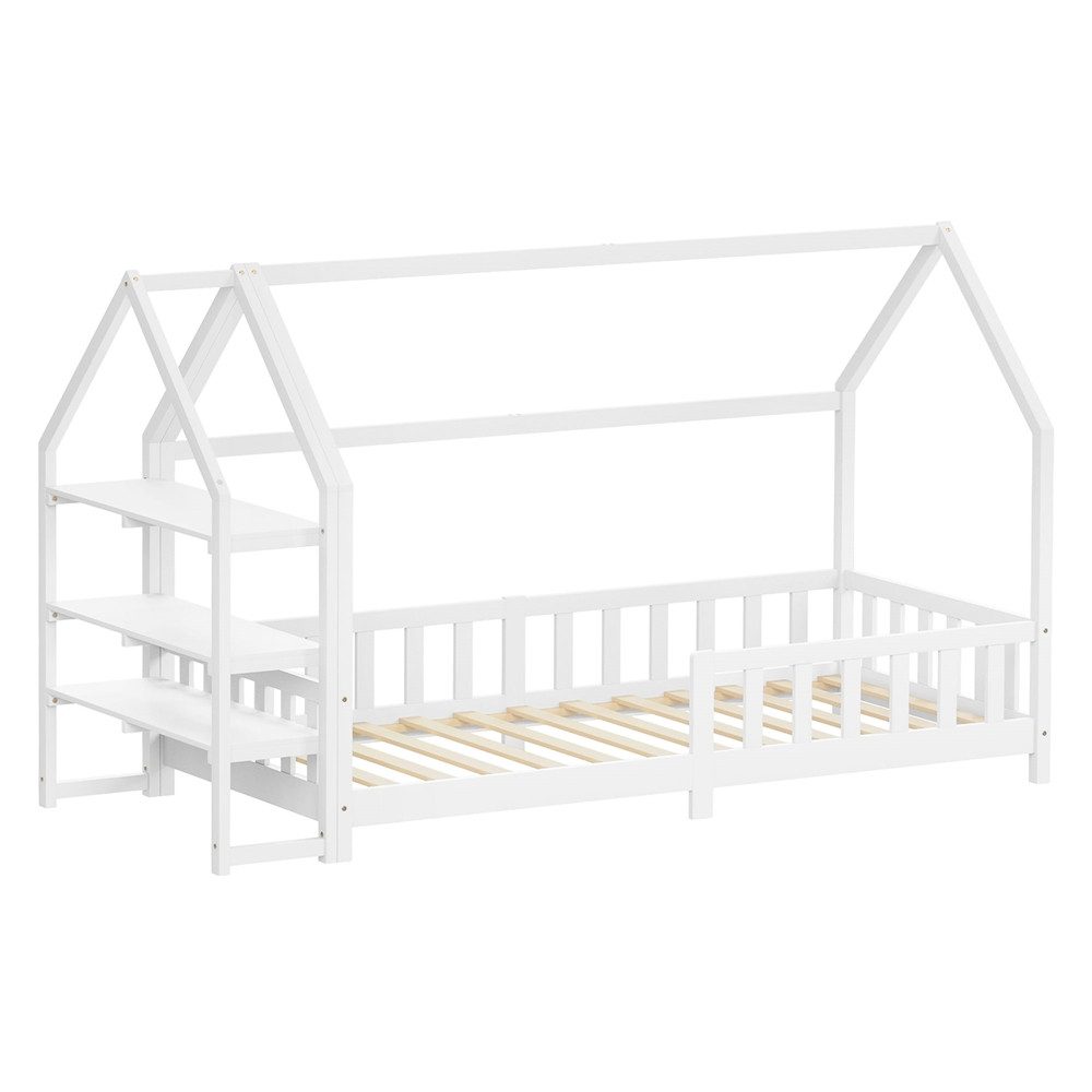 Spielbett Hausbett Kinderbett inkl. Lattenrost und Regal Bodenbett für Kinder