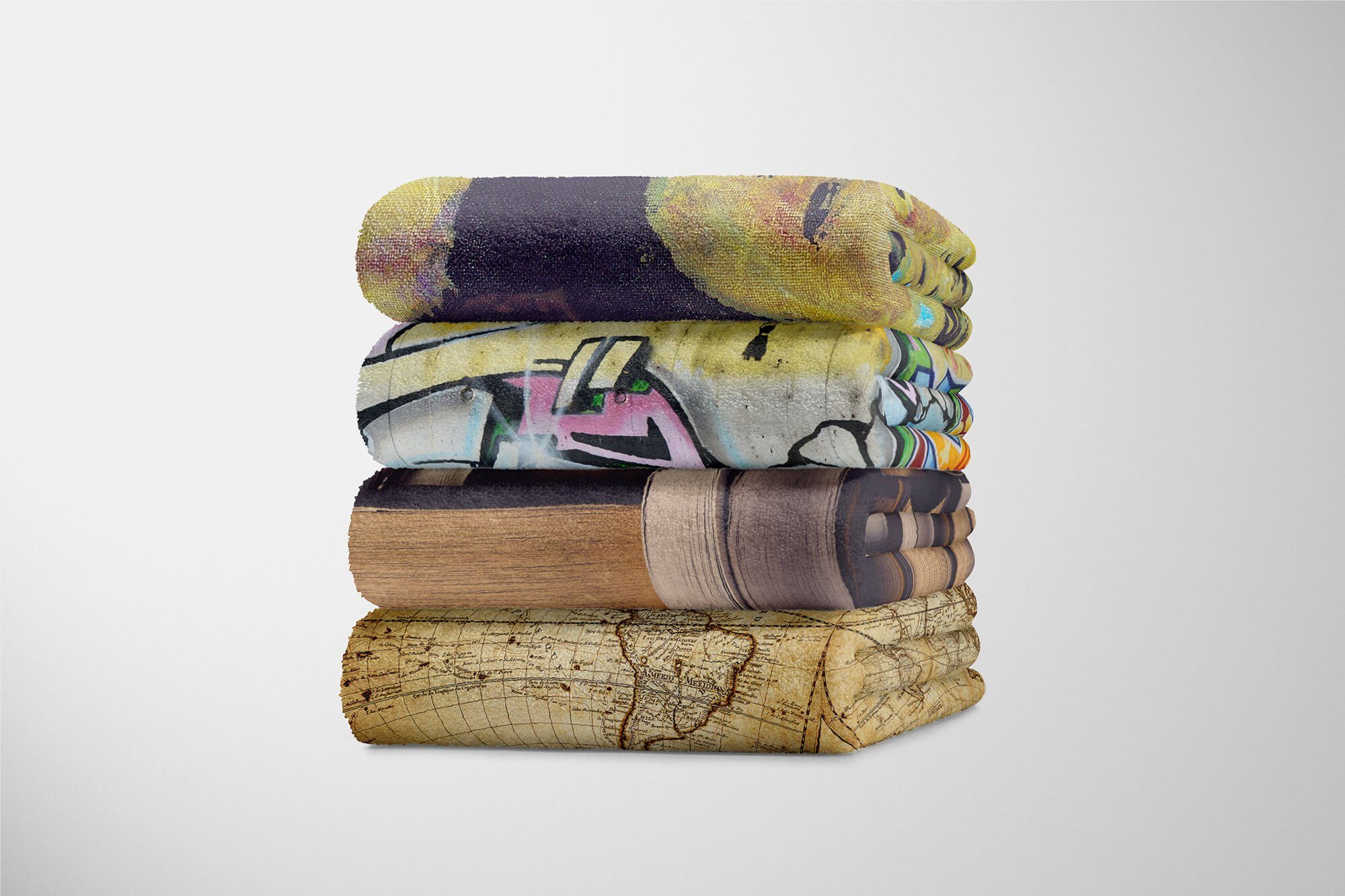 Kuscheldecke Handtuch mit Baumwolle-Polyester-Mix (1-St), Saunatuch Handtuch Fotomotiv Handtücher Art Sinus Strandhandtuch Bücher Bücherstape,