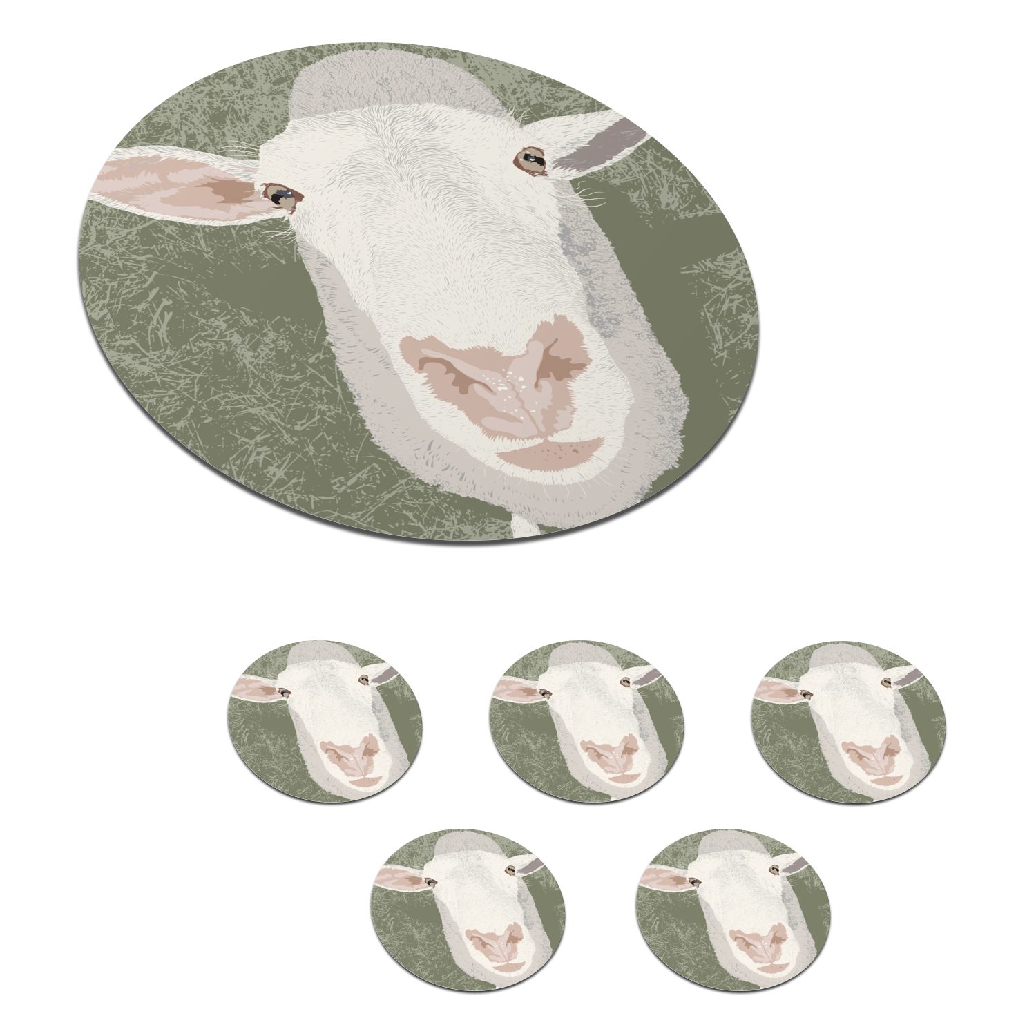 MuchoWow Glasuntersetzer Eine Illustration eines Schafes, das nach oben schaut, Zubehör für Gläser, 6-tlg., Getränkeuntersetzer, Tassenuntersetzer, Korkuntersetzer, Tasse, Becher | Getränkeuntersetzer