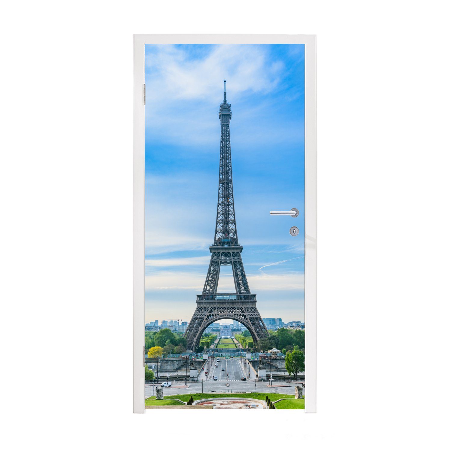 MuchoWow Türtapete Der Eiffelturm vor einer farbenprächtigen Kulisse, Matt, bedruckt, (1 St), Fototapete für Tür, Türaufkleber, 75x205 cm